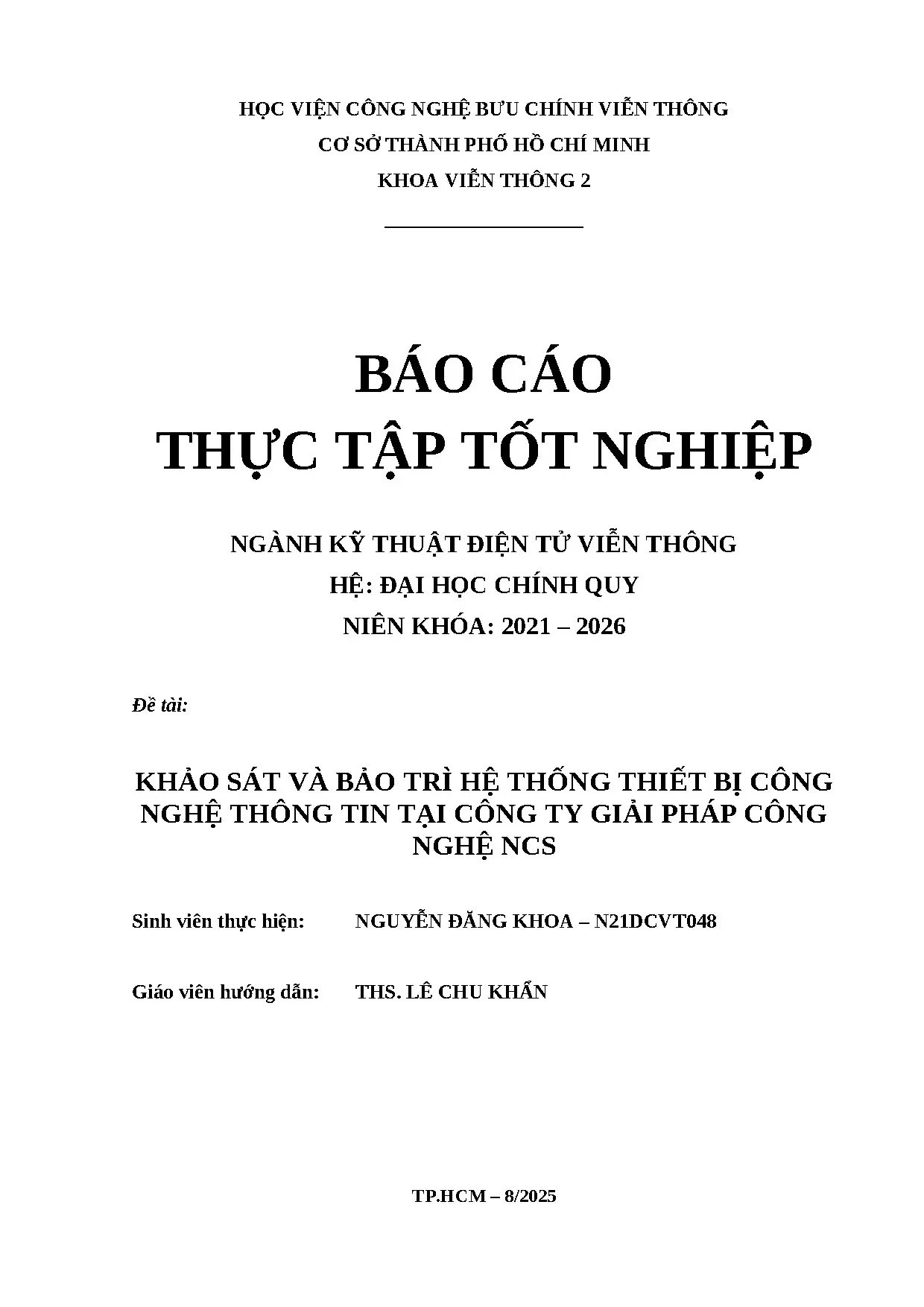 Khảo sát và bảo trì hệ thống thiết bị công nghệ thông tin tạ