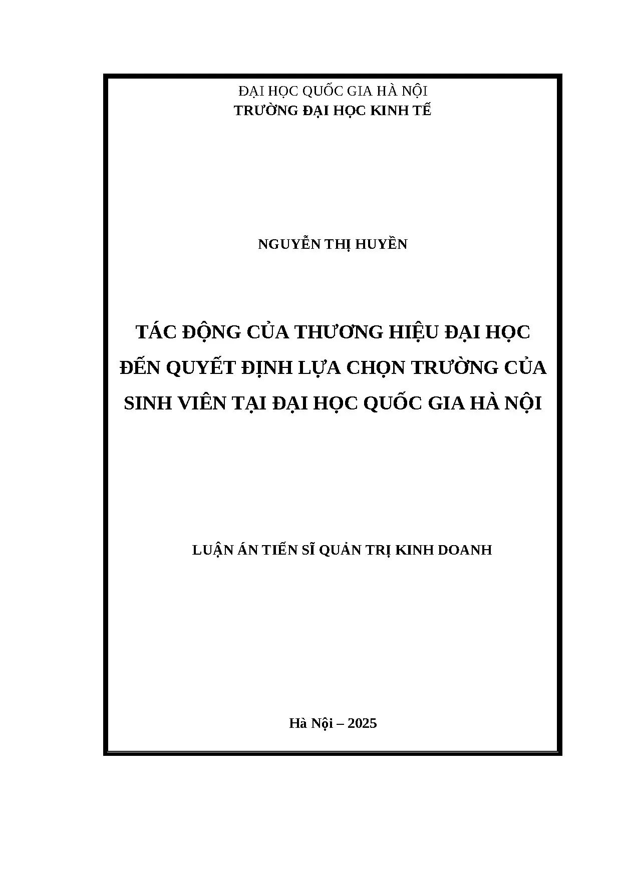 Tác động thương hiệu đại học đến lựa chọn trường sinh viên ĐHQGHN