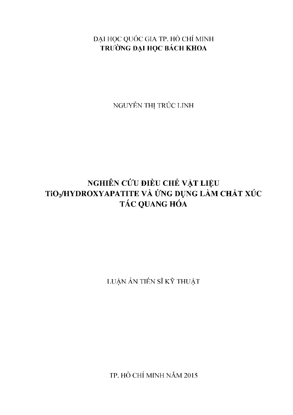 Vật liệu TiO2, Hydroxyapatite: Điều chế và xúc tác quang hóa