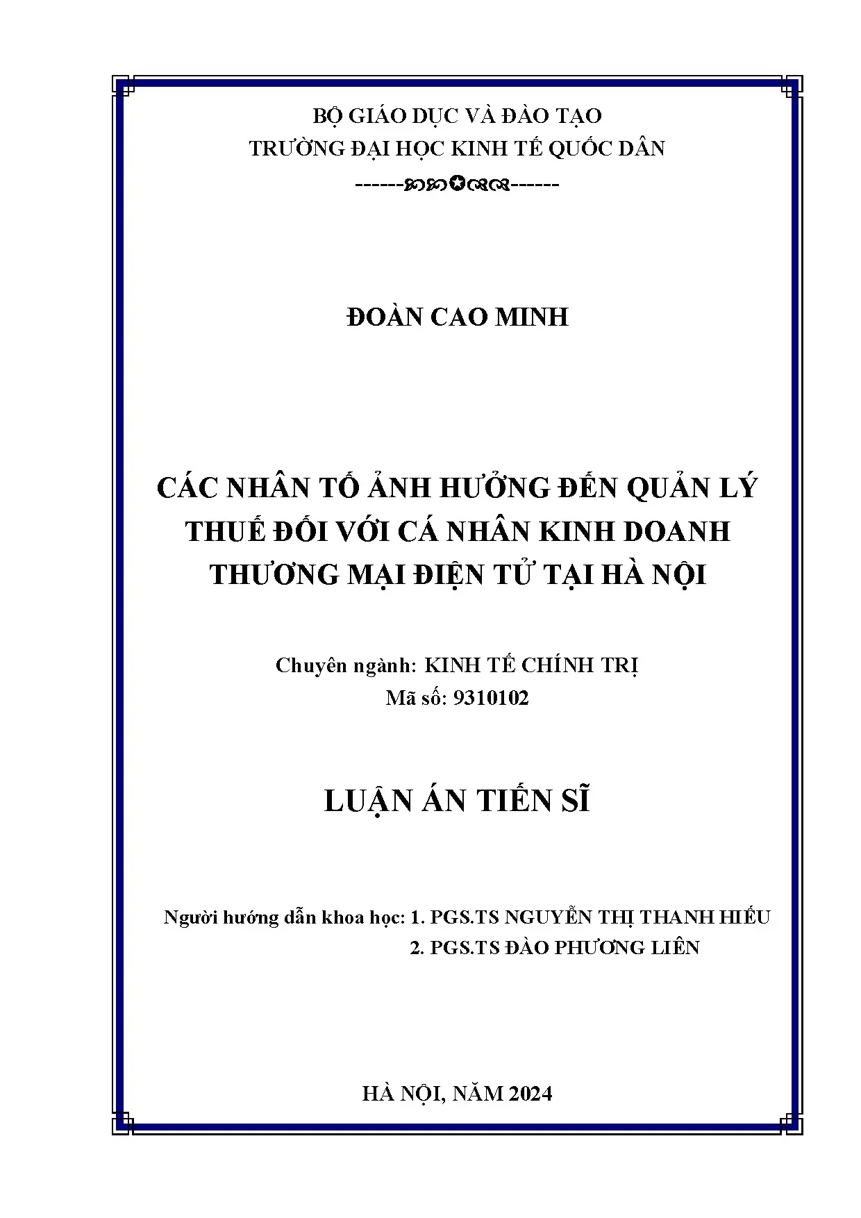 Nhân tố ảnh hưởng quản lý thuế cá nhân TMĐT tại Hà Nội
