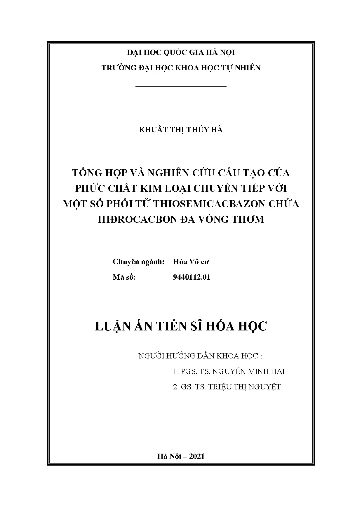 Tổng hợp, cấu tạo phức chất kim loại chuyển tiếp thiosemicacbazon PAH