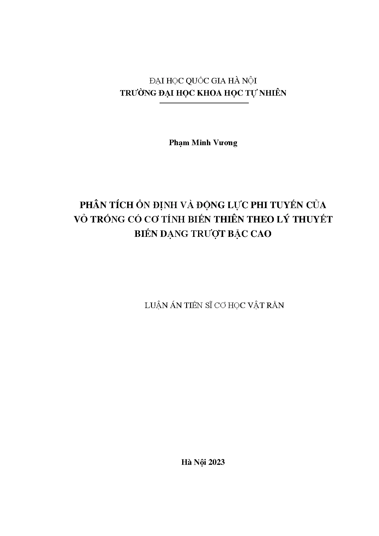 Phân tích ổn định động lực vỏ trống FGM theo lý thuyết trượt bậc cao