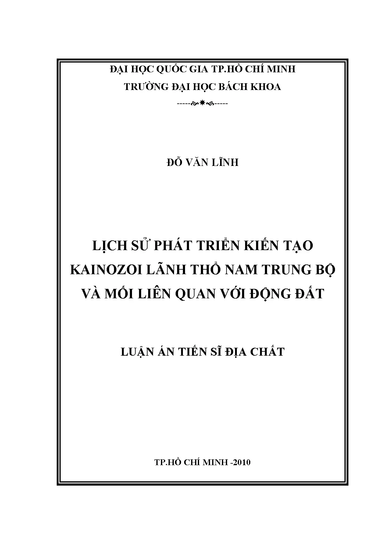 Luận án tiến sĩ địa chất lịch sử phát triển kiến tạo kainozo
