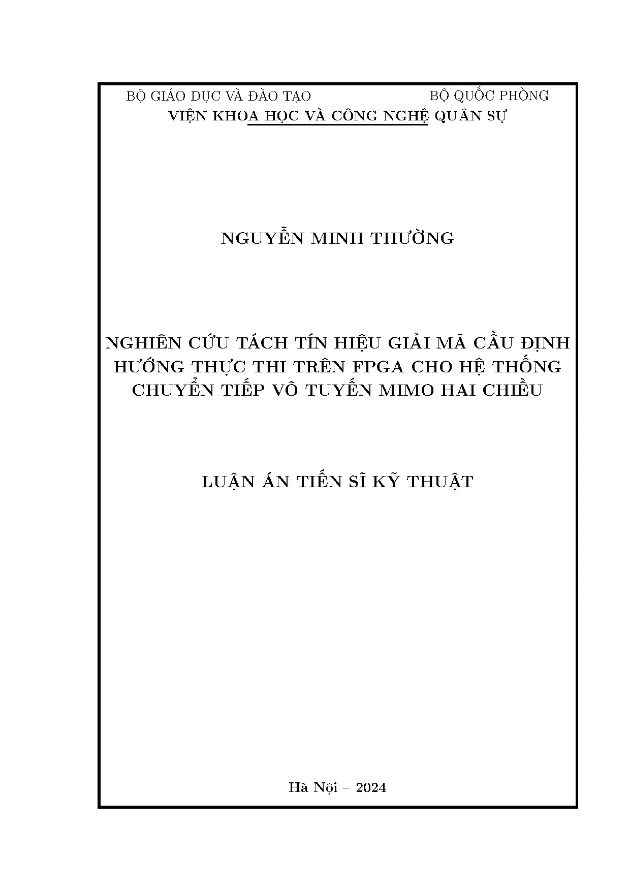 Nghiên cứu tách tín hiệu MIMO trên FPGA cho hệ thống vô tuyến