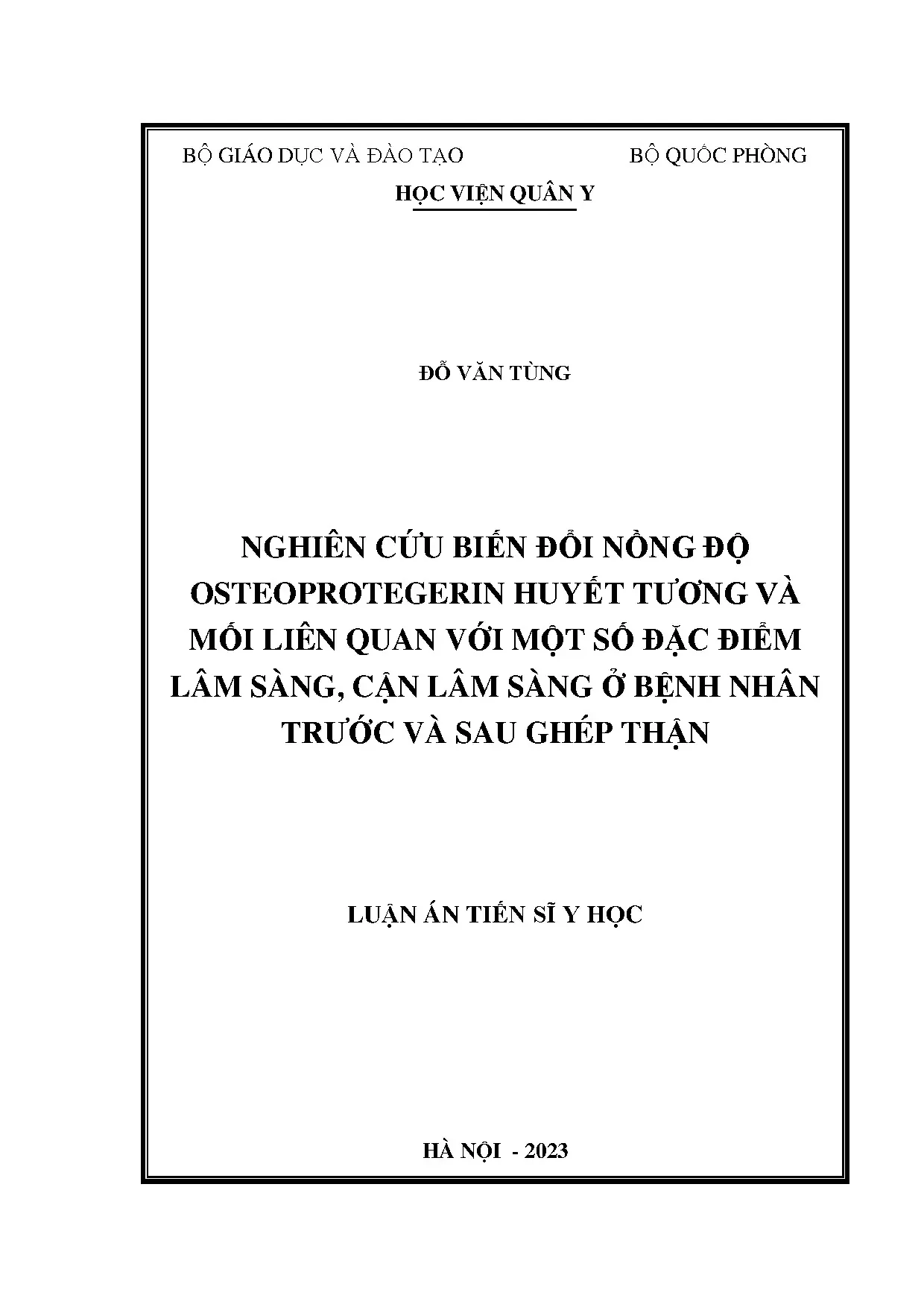 Nghiên cứu biến đổi nồng độ osteoprotegerin huyết tương và m