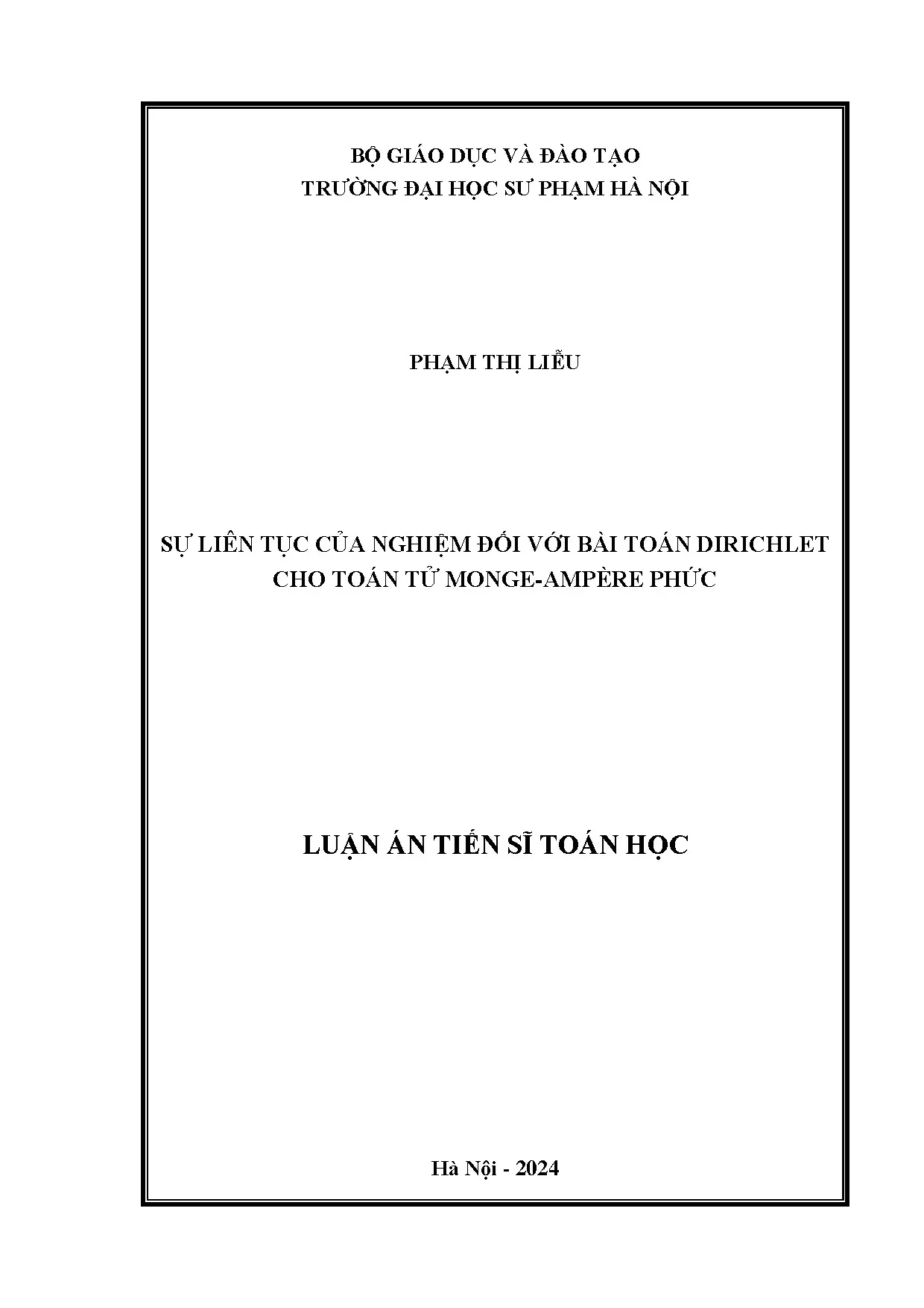 Nghiên cứu sự liên tục của nghiệm bài toán Dirichlet Monge-Ampère phức