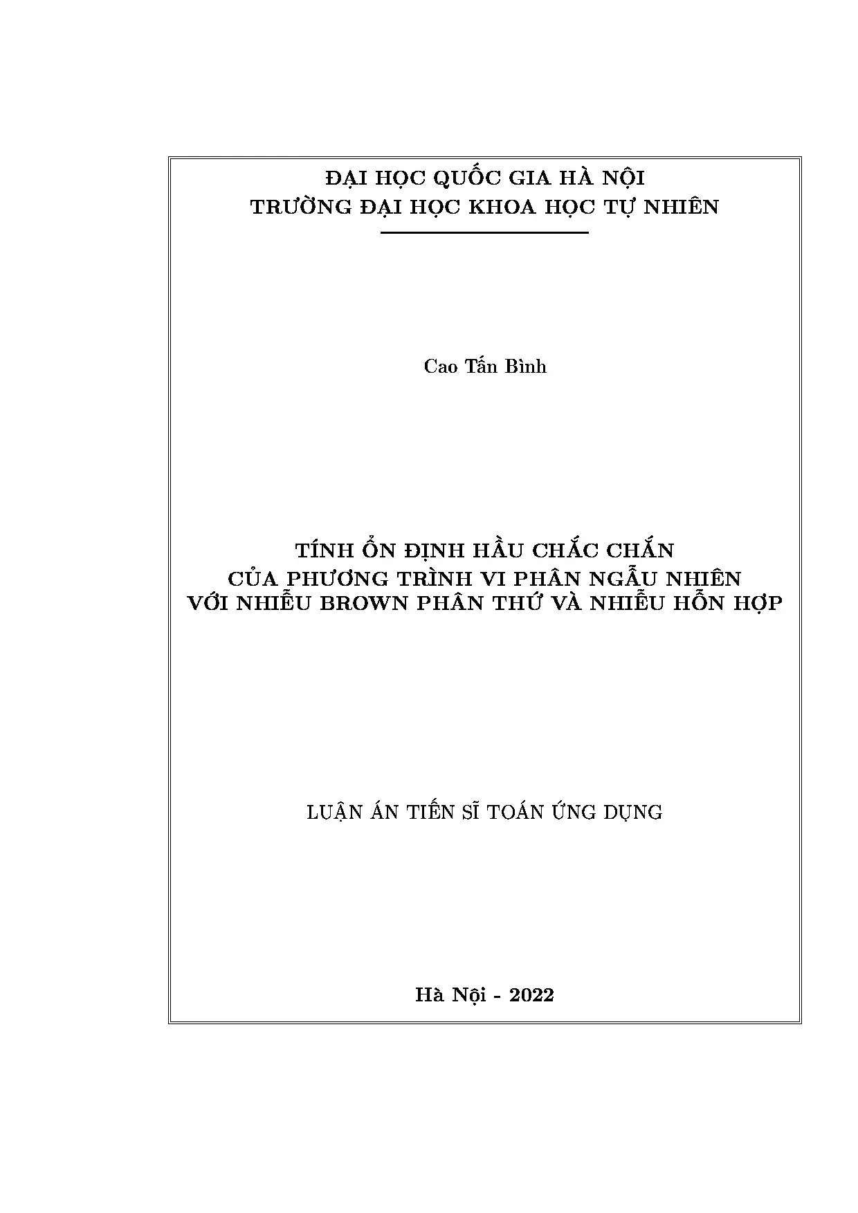 Ổn định hầu chắc chắn SDE nhiễu Brown phân thứ, hỗn hợp