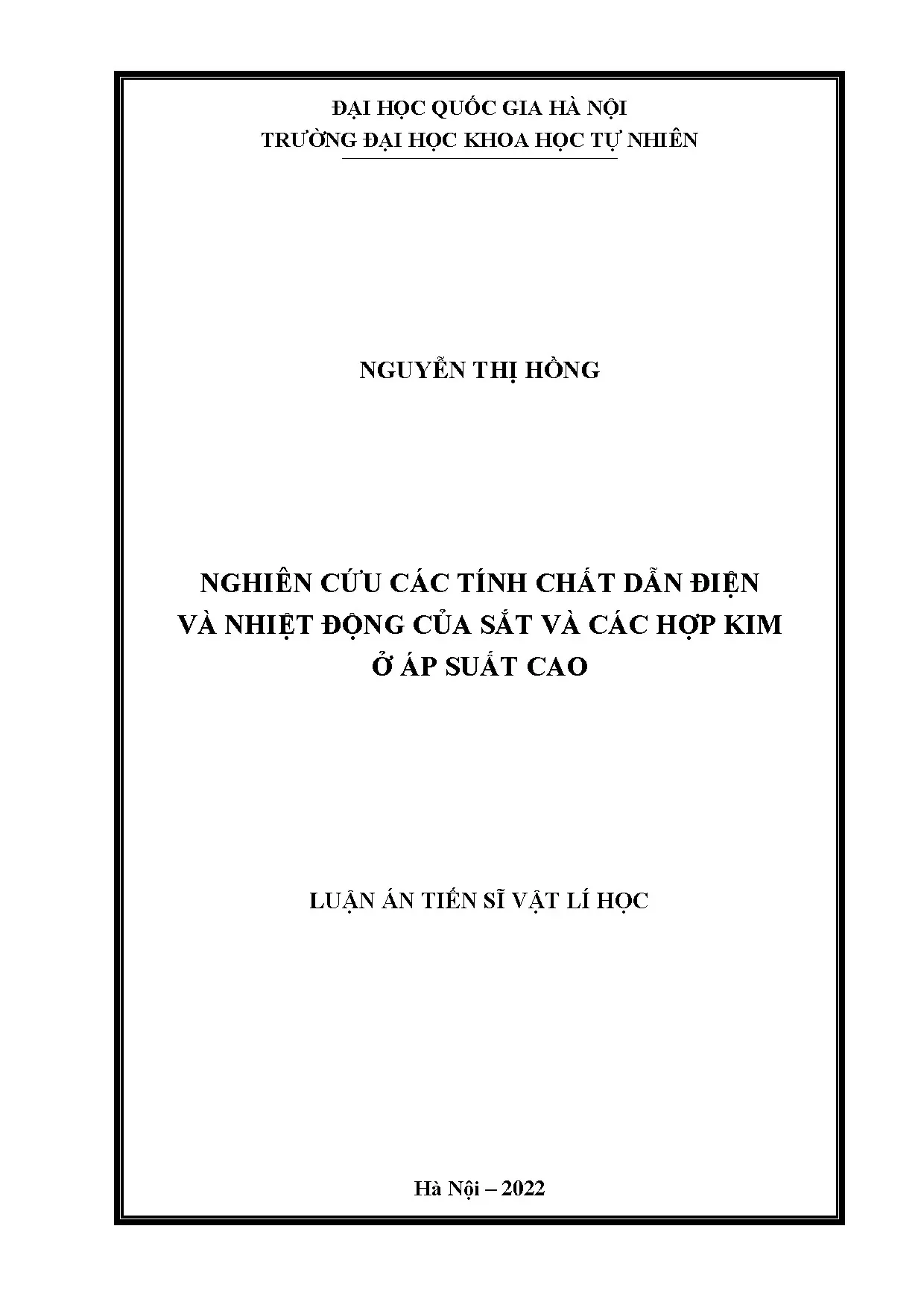 Nghiên cứu tính chất điện, nhiệt động Fe & hợp kim áp suất cao