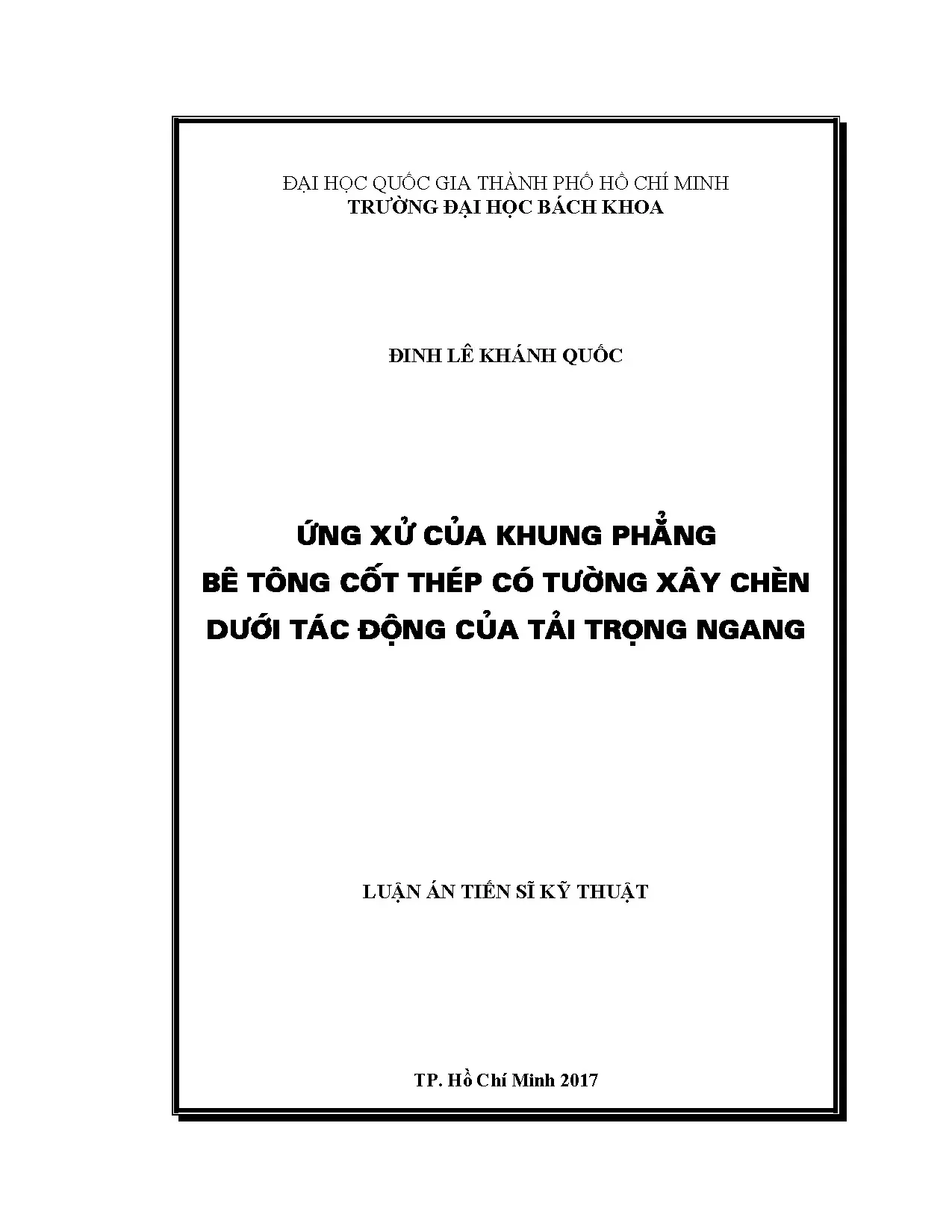 Luận án: Ứng xử khung BTCT tường chèn chịu tải trọng ngang