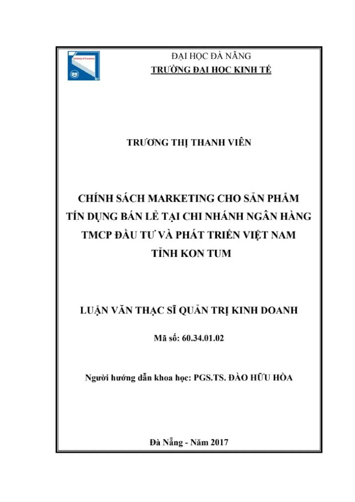 Chính sách marketing tín dụng bán lẻ tại BIDV Kon Tum
