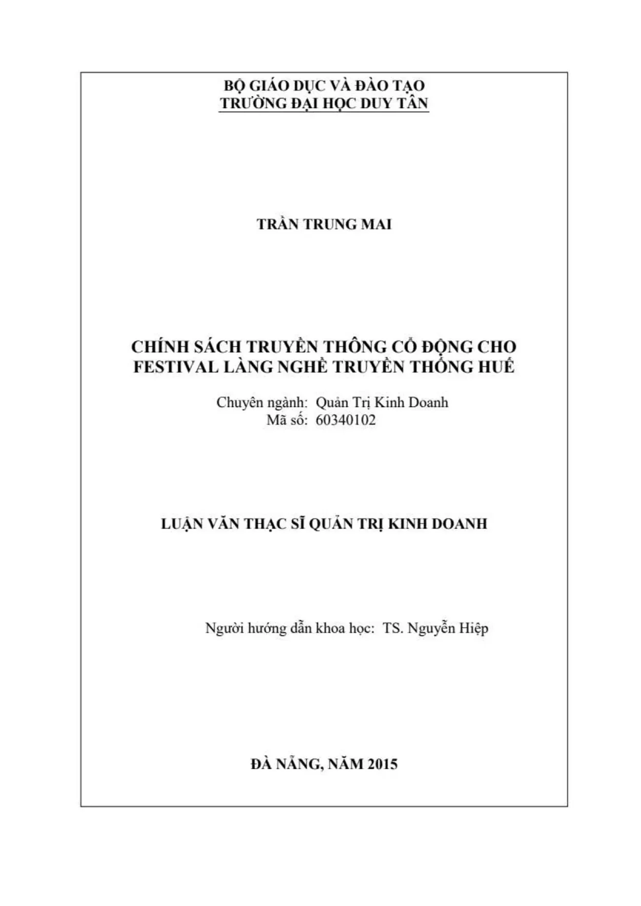Luận án tiến sĩ chính sách truyền thông cổ động cho festival