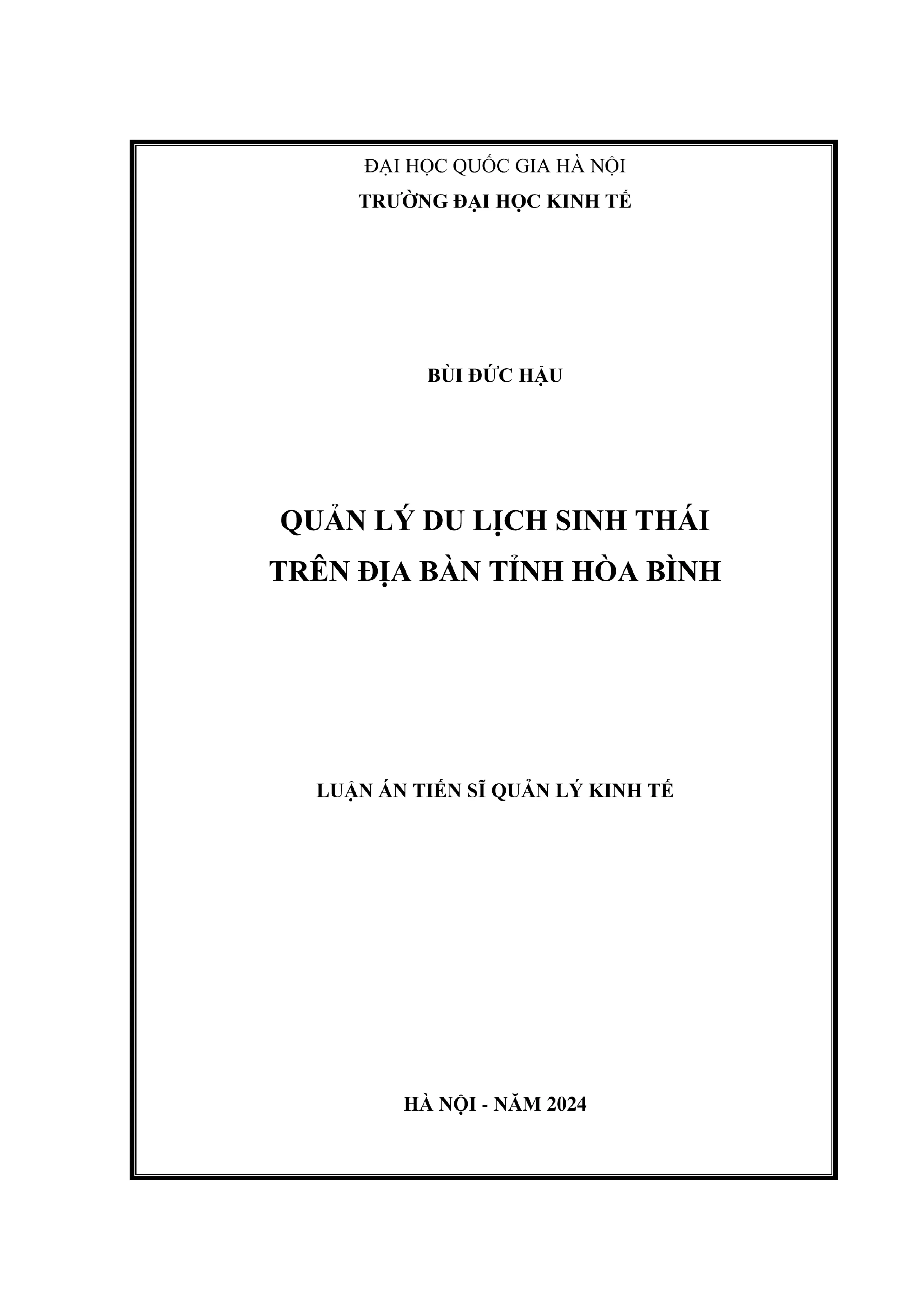Quản lý du lịch sinh thái tỉnh Hòa Bình (Luận án Tiến sĩ)