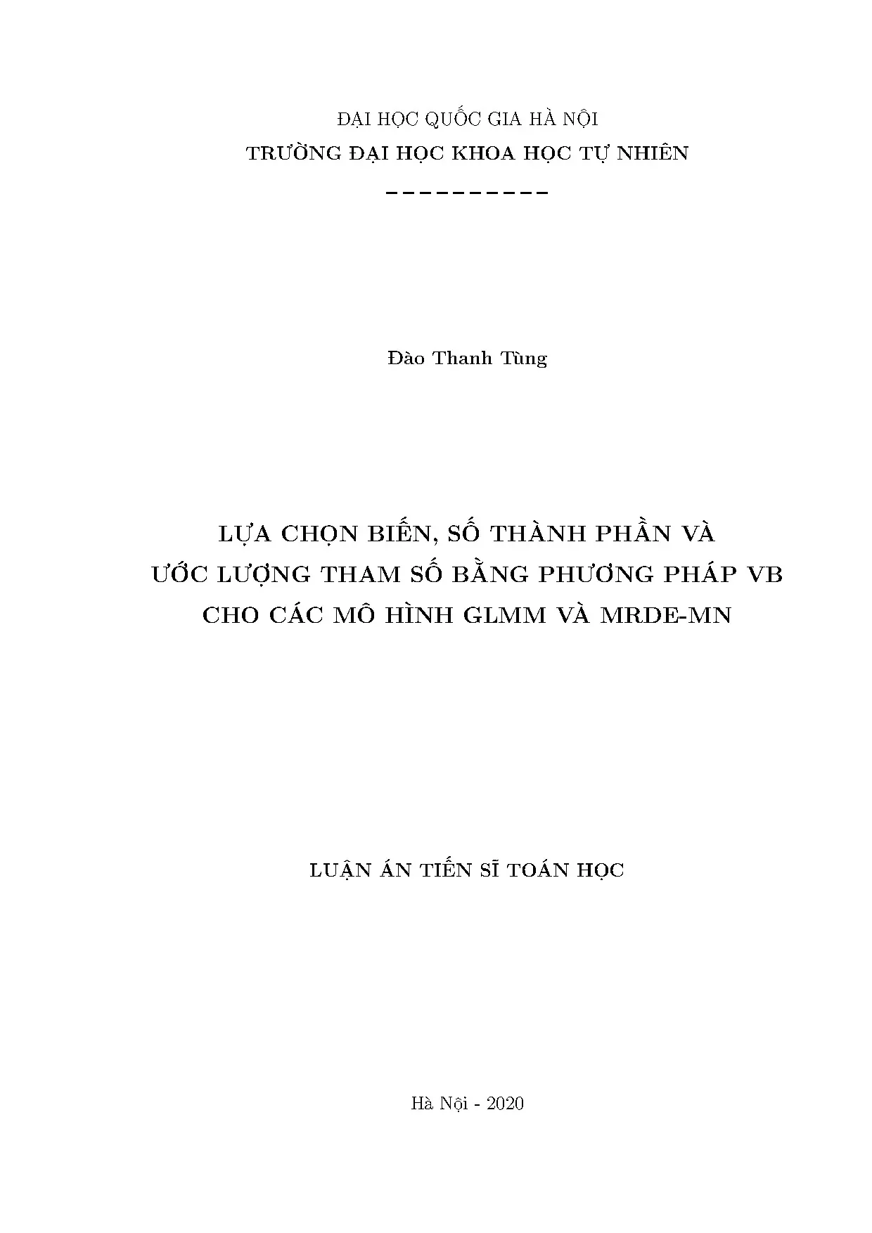 Lựa chọn biến, ước lượng tham số VB cho GLMM và MRDE-MN