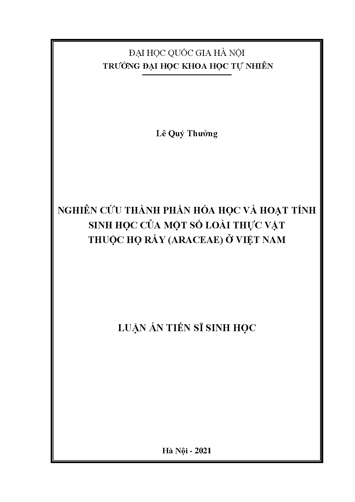 Thành phần hóa học & hoạt tính sinh học cây họ Ráy Việt Nam