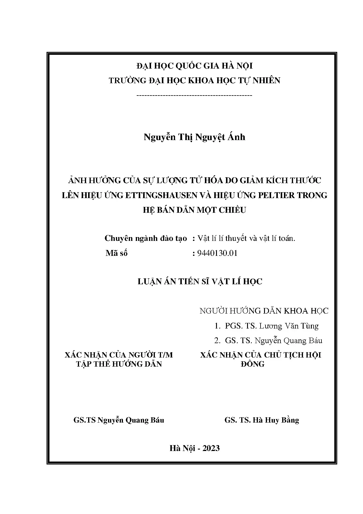 Ảnh hưởng lượng tử hóa lên Ettingshausen, Peltier bán dẫn 1 chiều