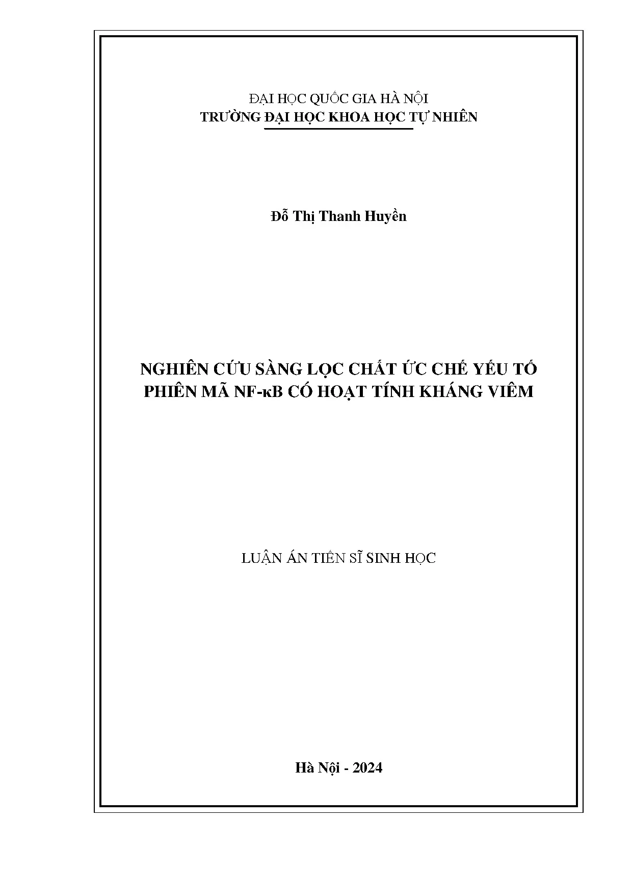 Nghiên cứu sàng lọc chất ức chế NF-κB có hoạt tính kháng viêm