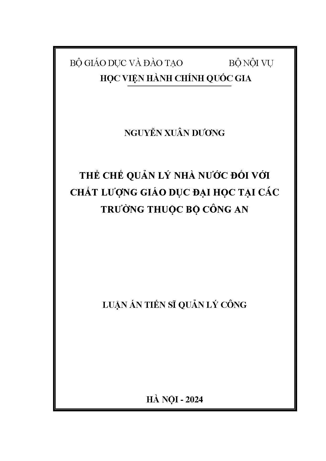 Thể chế QLNN chất lượng GDĐH tại trường thuộc Bộ Công an