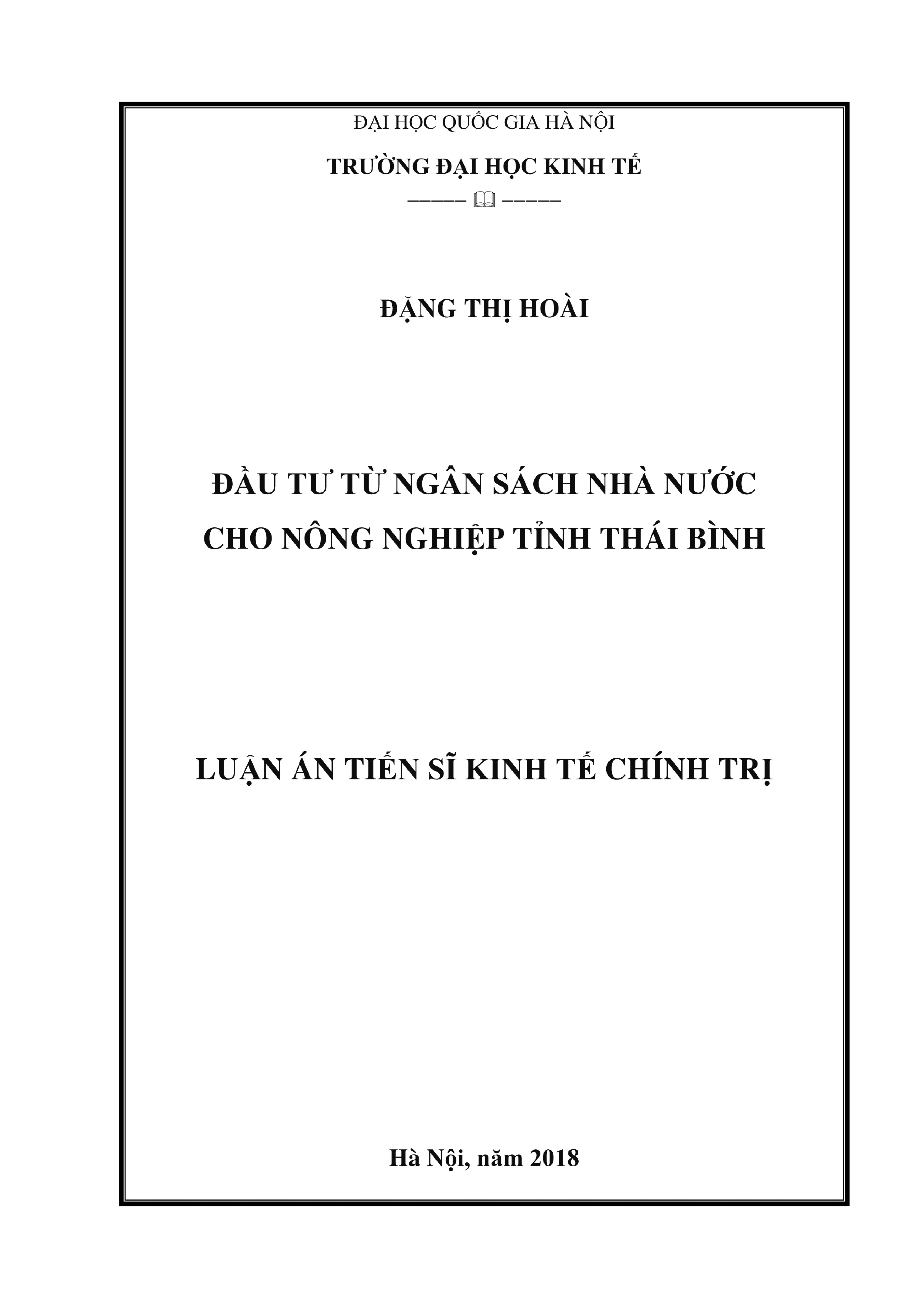 Luận án: Đầu tư từ NSNN cho nông nghiệp tỉnh Thái Bình