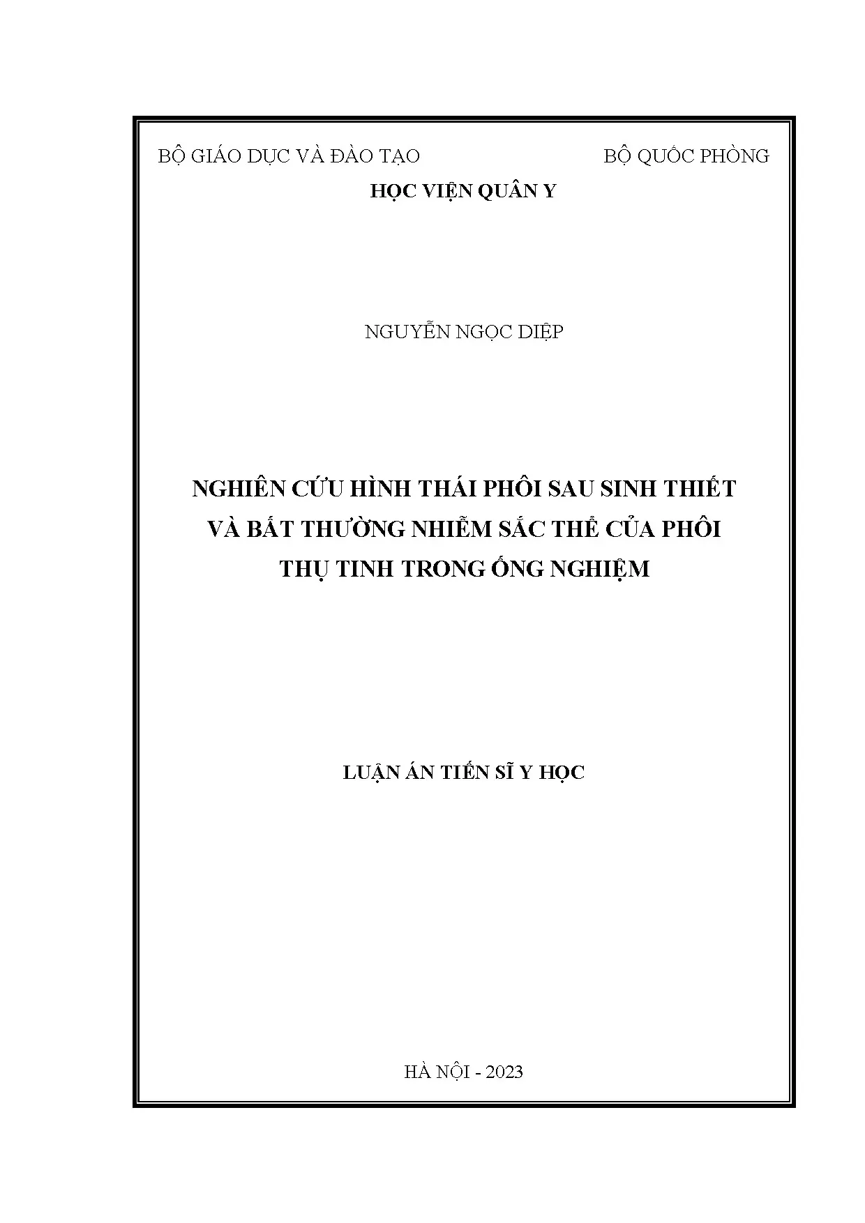 Nghiên cứu hình thái & bất thường NST phôi IVF sau sinh thiết