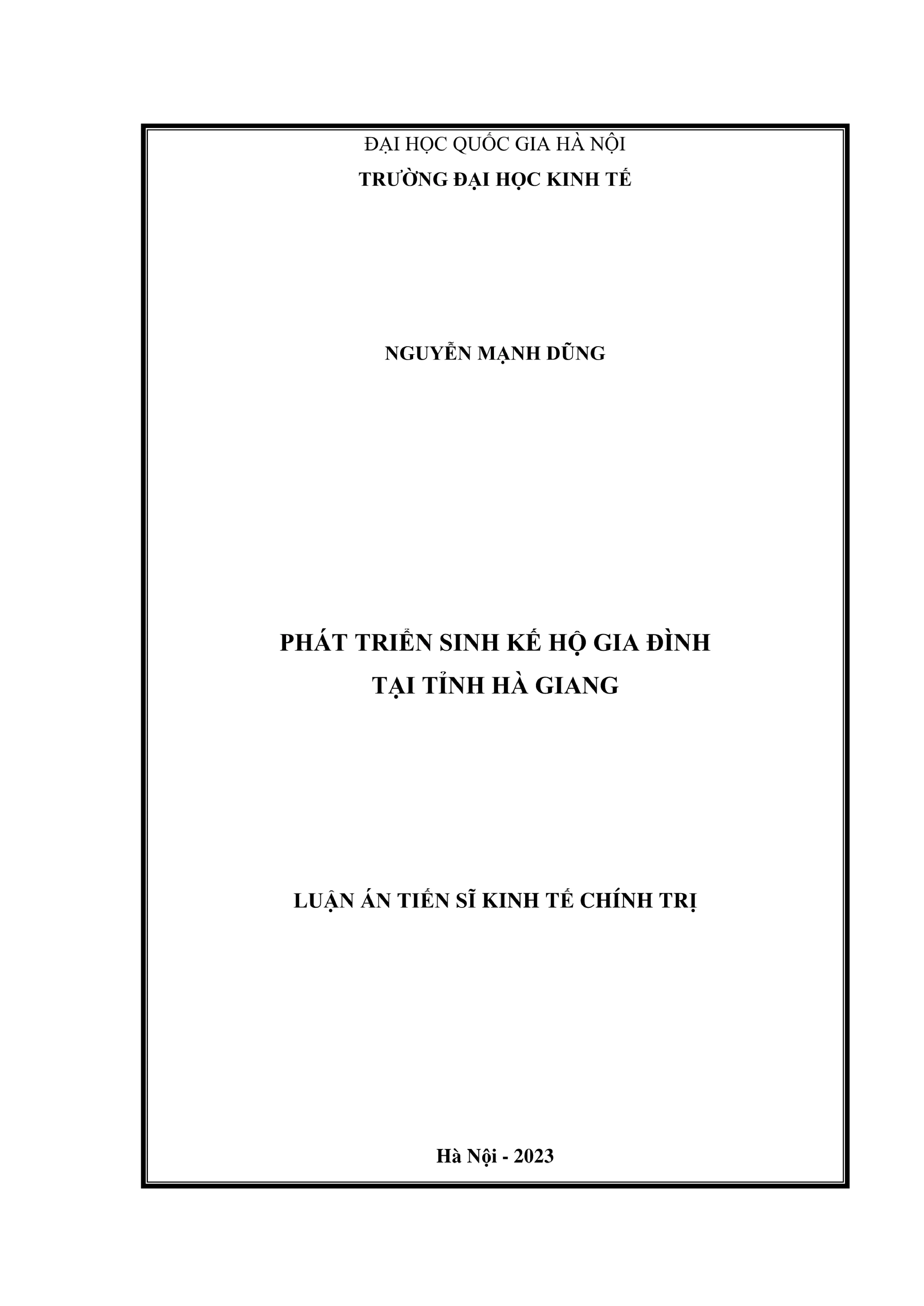 Phát triển sinh kế hộ gia đình tại Hà Giang: Luận án tiến sĩ