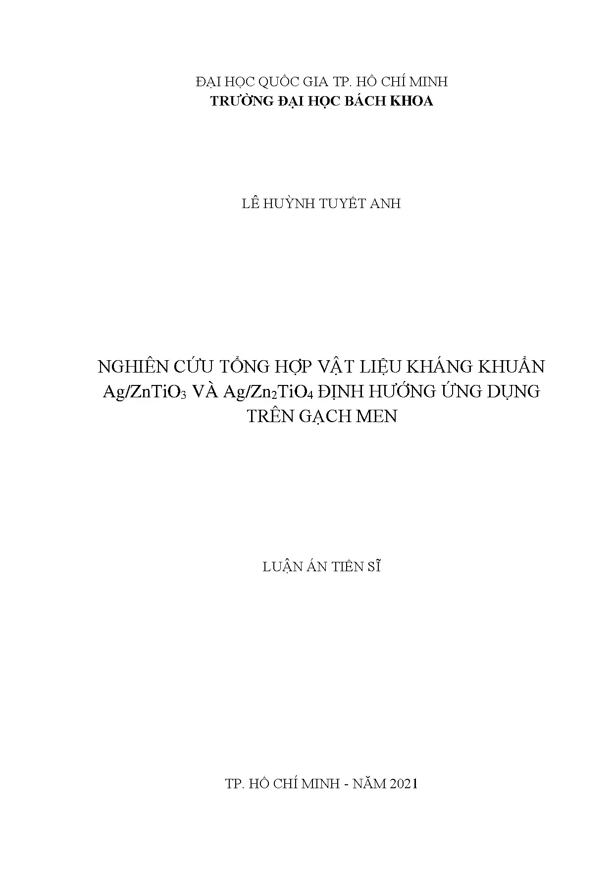 Tổng hợp vật liệu kháng khuẩn Ag/ZnTiO3, Ag/Zn2TiO4 ứng dụng gạch men