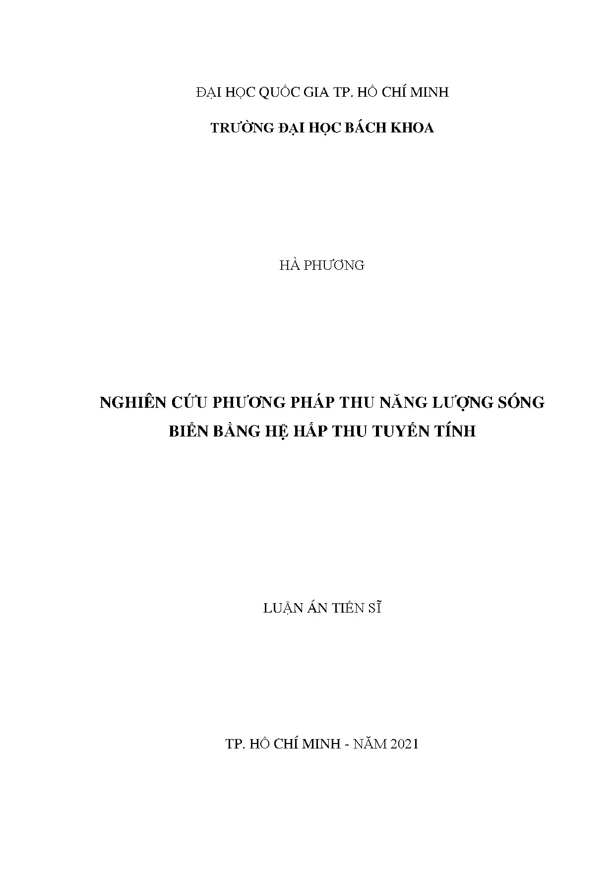 Nghiên cứu thu năng lượng sóng biển bằng hệ hấp thu tuyến tính