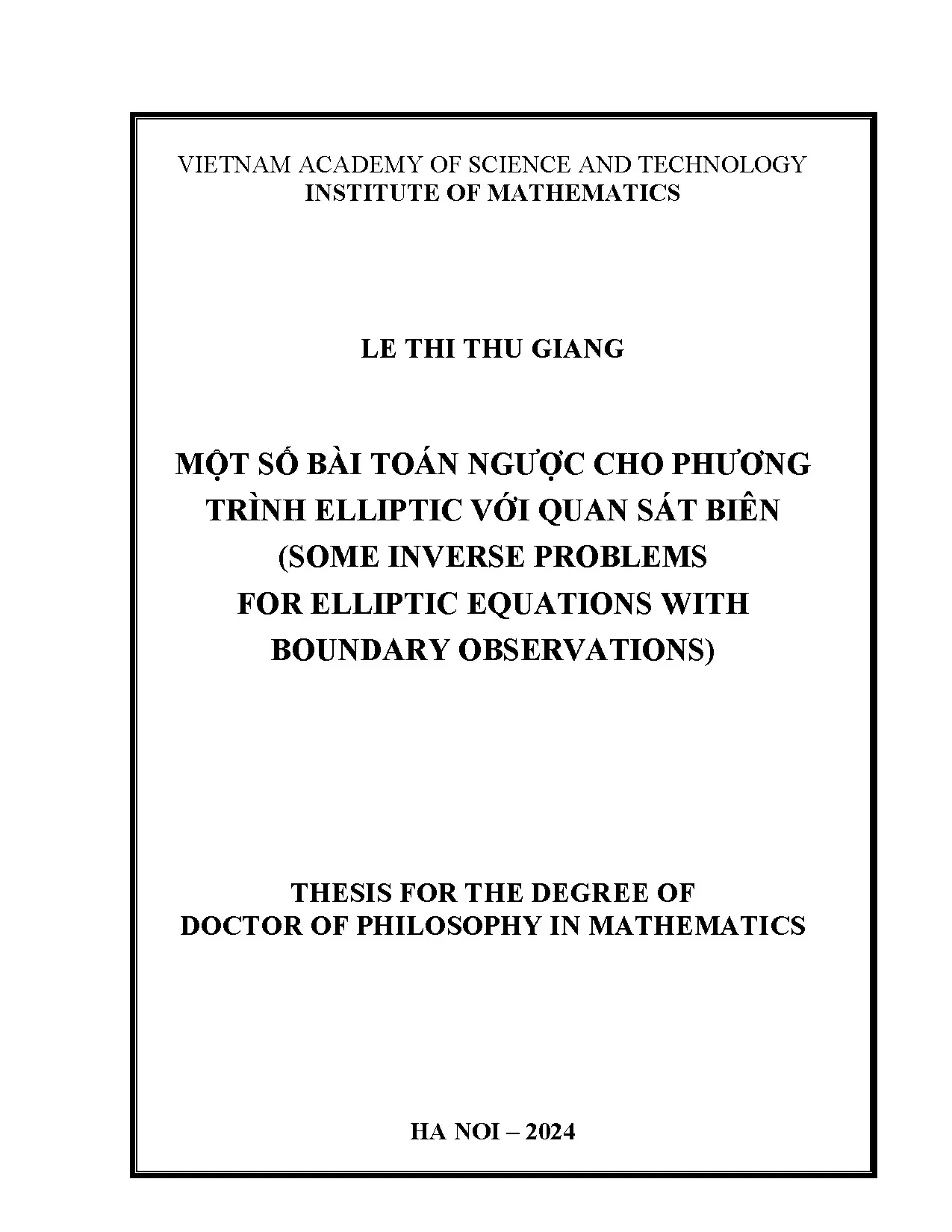Bài toán ngược cho phương trình elliptic với quan sát biên
