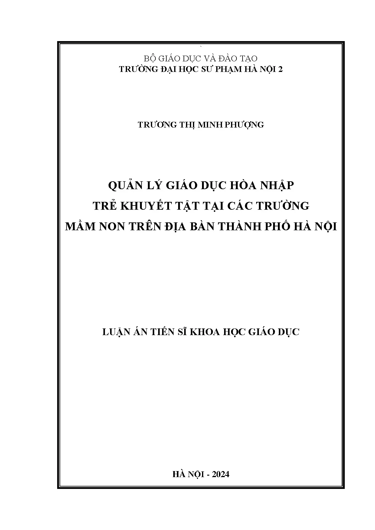 Quản lý giáo dục hòa nhập trẻ khuyết tật mầm non Hà Nội