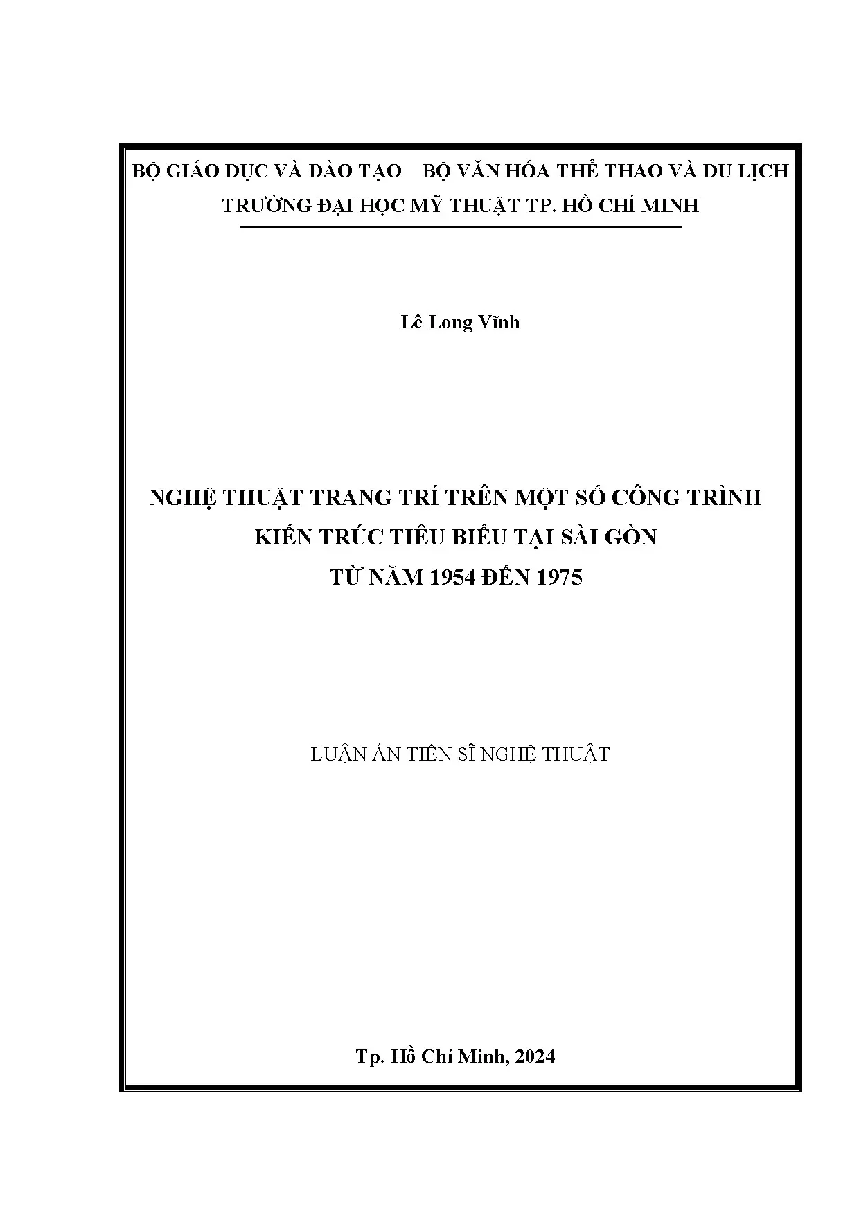 Nghệ thuật trang trí kiến trúc Sài Gòn 1954-1975: Luận án Tiến sĩ