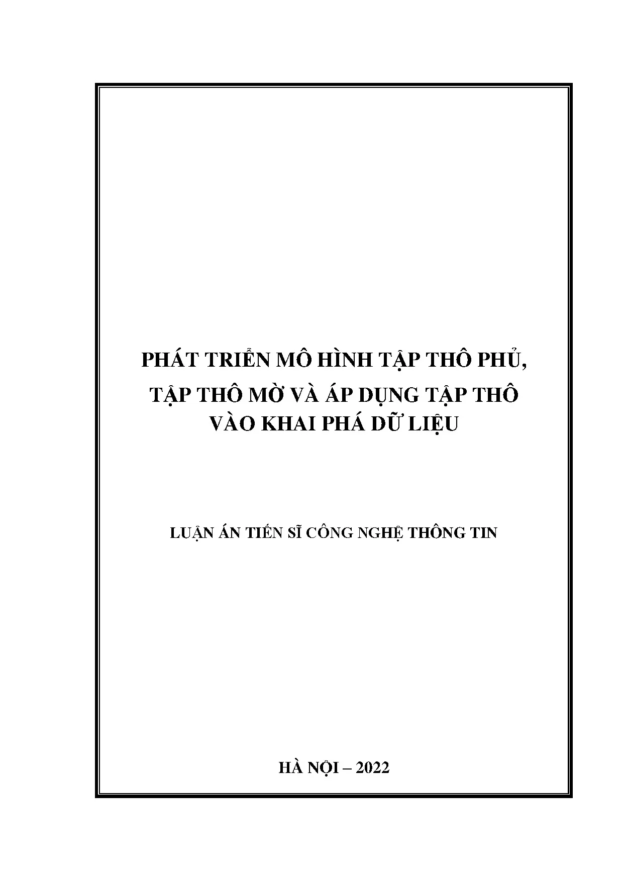 Mô hình tập thô phủ, tập thô mờ và ứng dụng khai phá dữ liệu