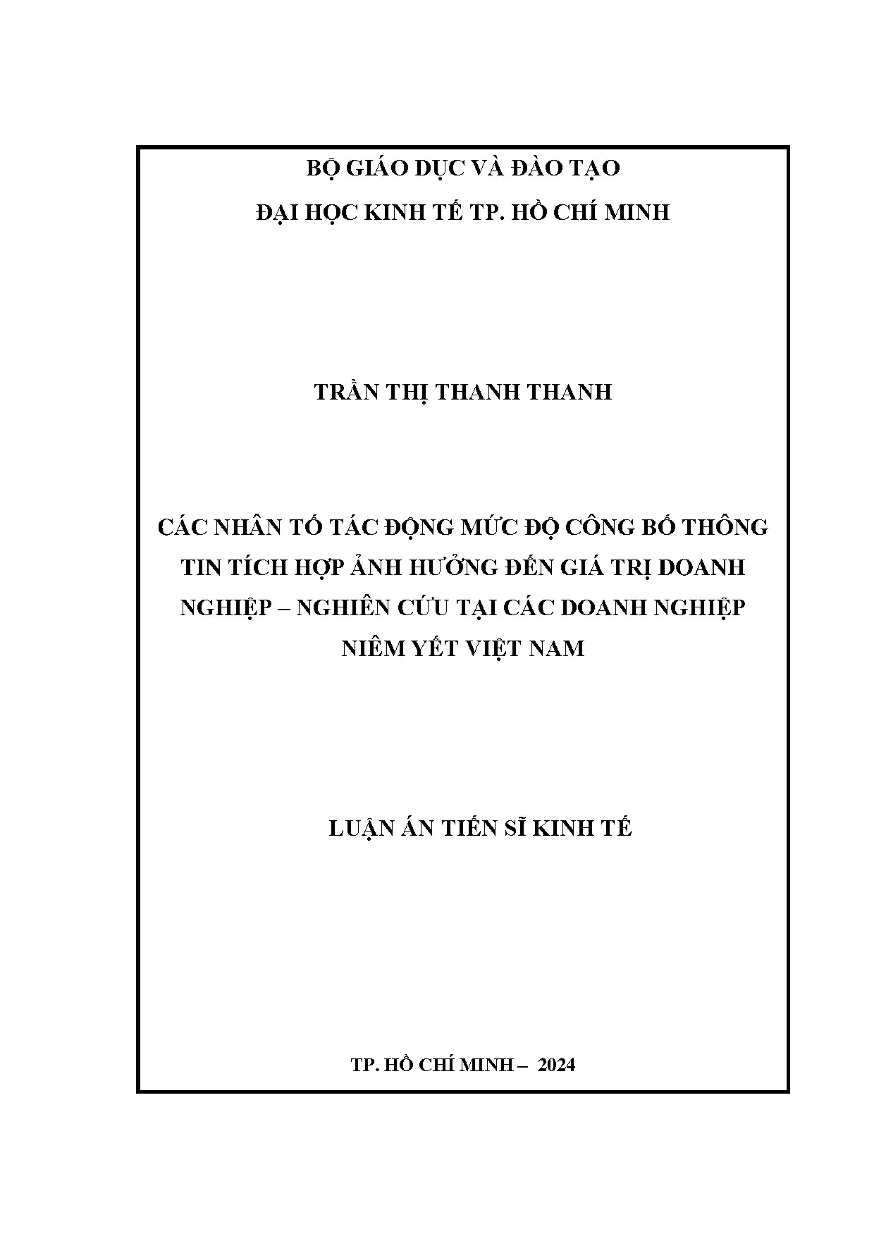 Nhân tố tác động CBTT tích hợp đến giá trị DN niêm yết VN