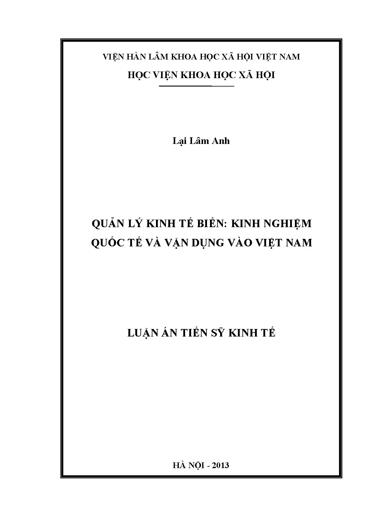 Quản lý kinh tế biển: Kinh nghiệm quốc tế và vận dụng Việt Nam