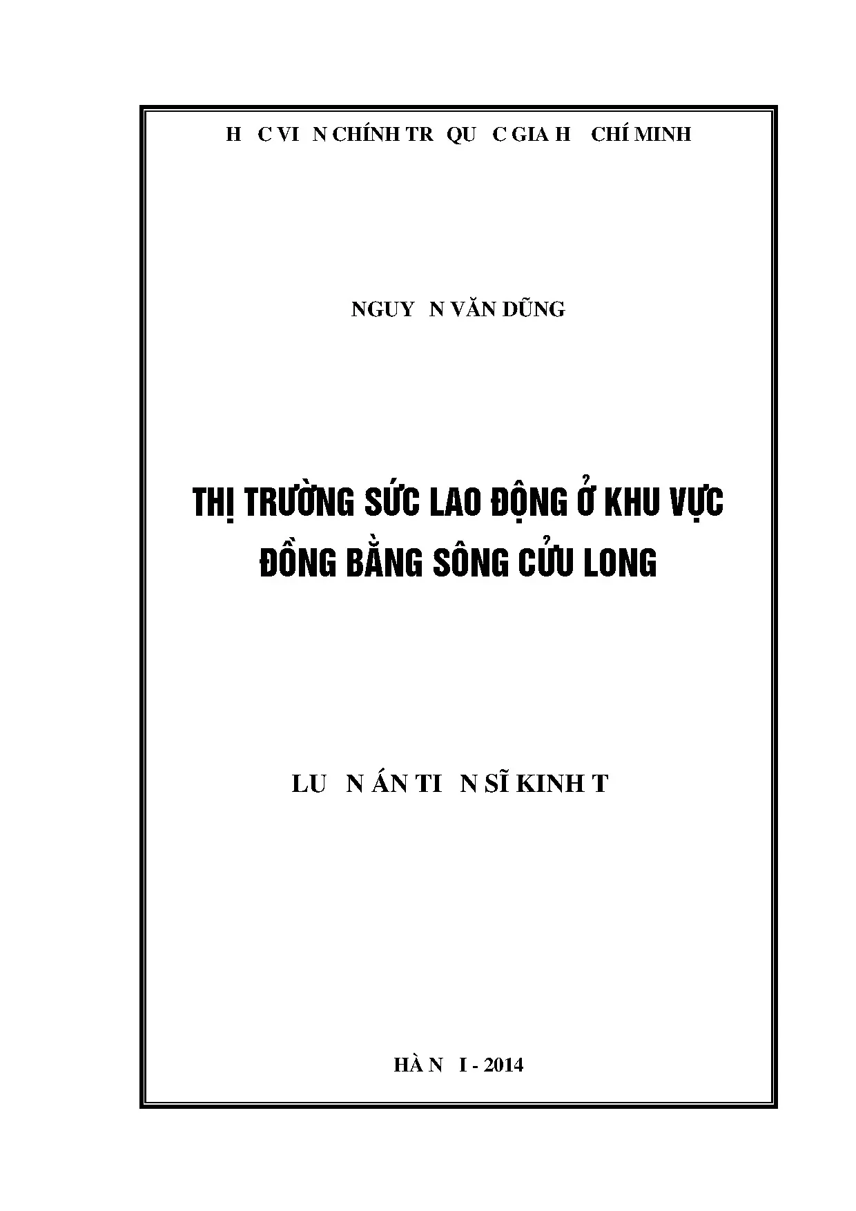 Thị trường sức lao động ĐBSCL - Luận án Tiến sĩ Kinh tế