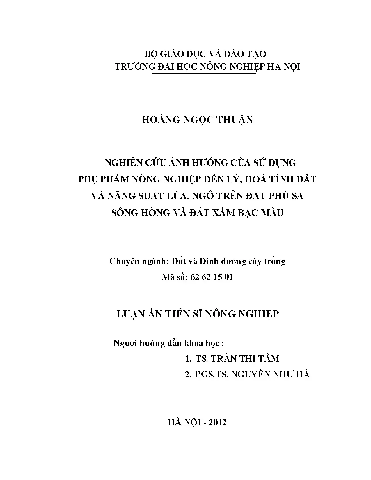 Phụ phẩm nông nghiệp ảnh hưởng lý hóa tính đất, năng suất lúa ngô