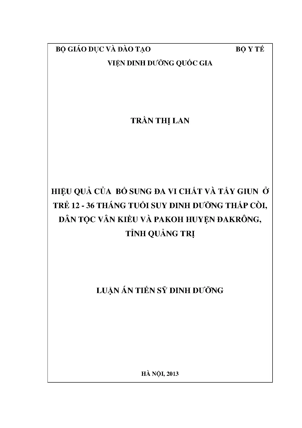 Hiệu quả bổ sung đa vi chất, tẩy giun ở trẻ suy dinh dưỡng
