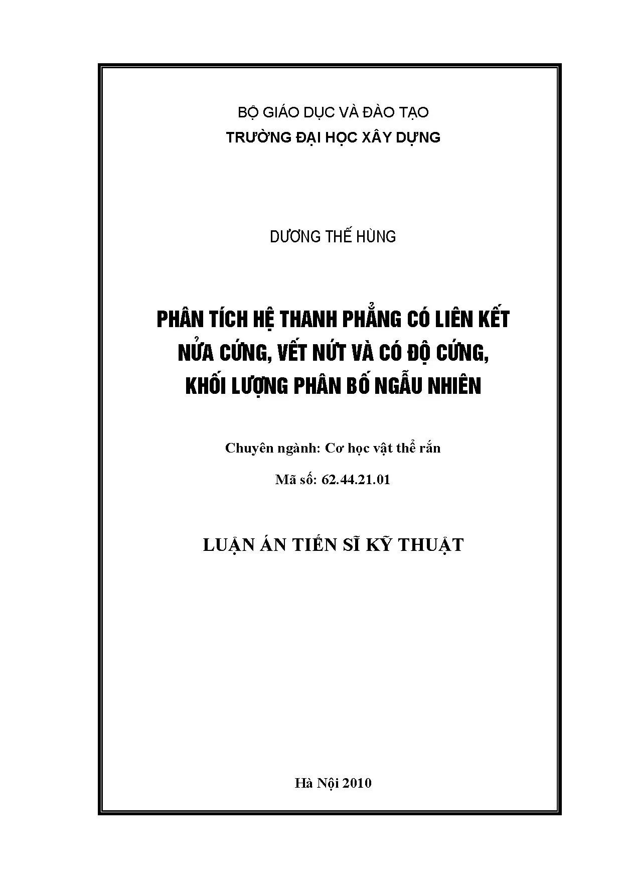 Hệ thanh phẳng: vết nứt, liên kết nửa cứng & ngẫu nhiên