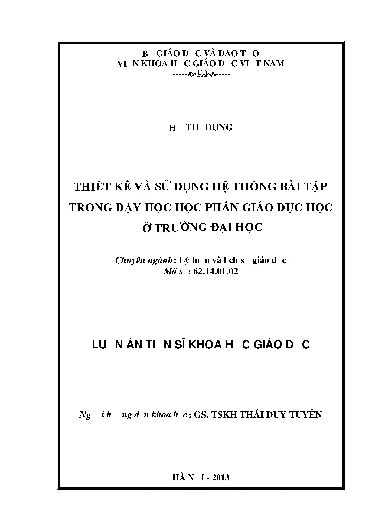 Thiết kế & sử dụng hệ thống bài tập dạy học Giáo dục học ĐH