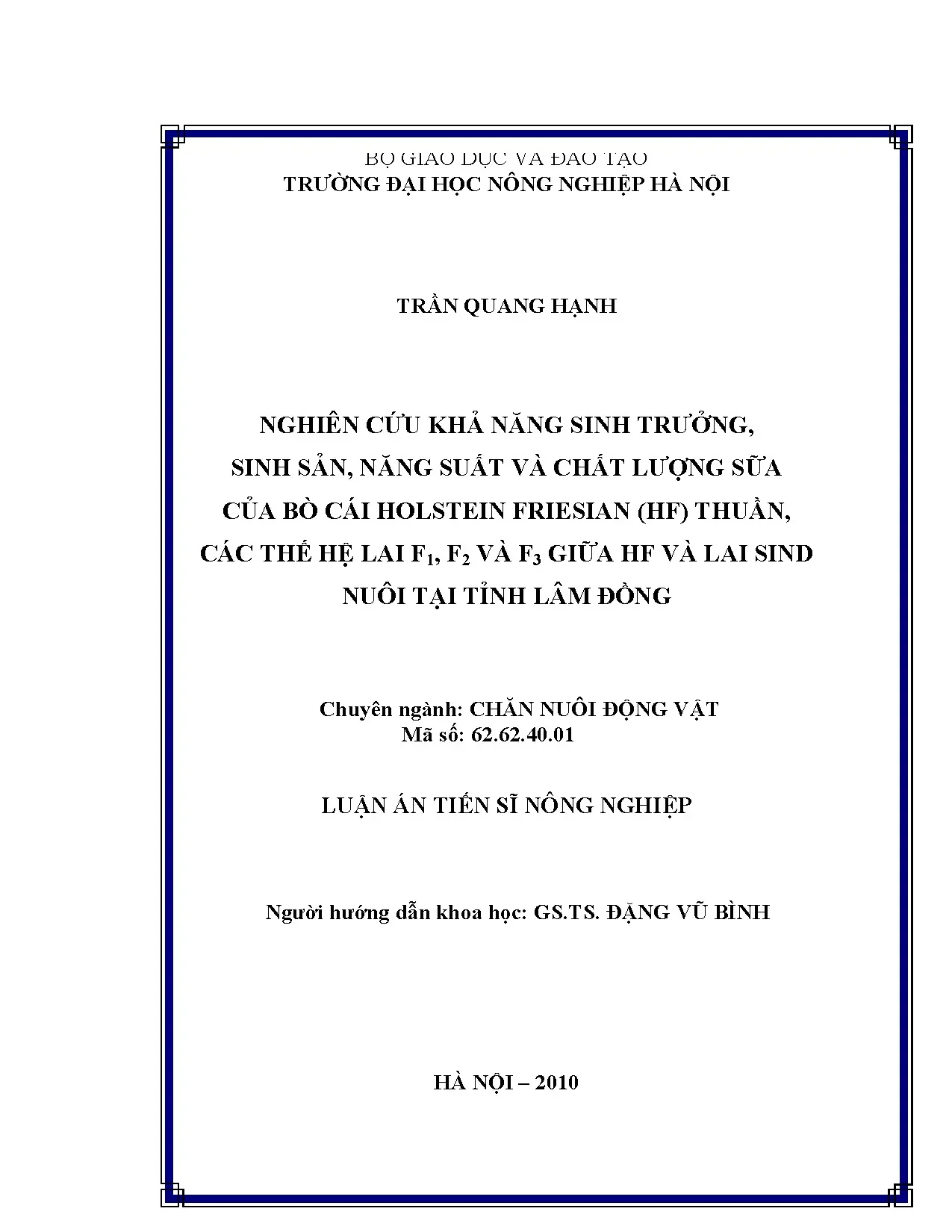 Sinh trưởng, sinh sản, sữa bò HF và lai Sind tại Lâm Đồng