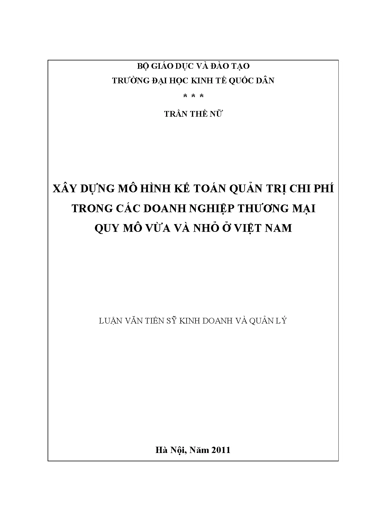Luận án: Mô hình kế toán quản trị chi phí DNTM VVN Việt Nam
