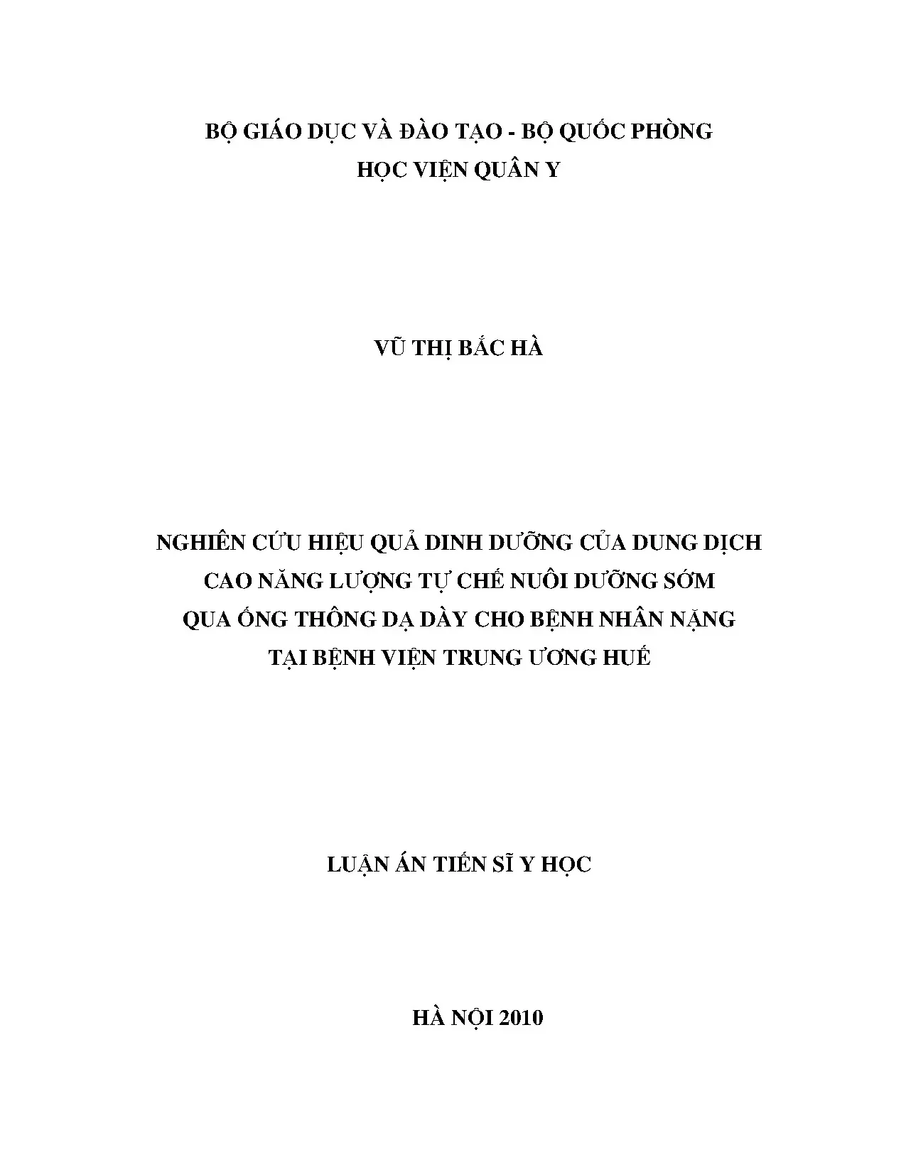 Hiệu quả dinh dưỡng dung dịch tự chế cho bệnh nhân nặng