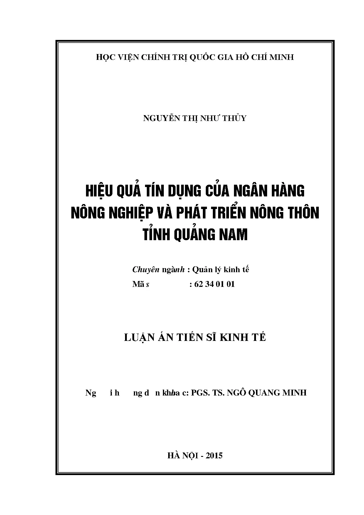 Hiệu quả tín dụng Agribank Quảng Nam: Luận án Tiến sĩ
