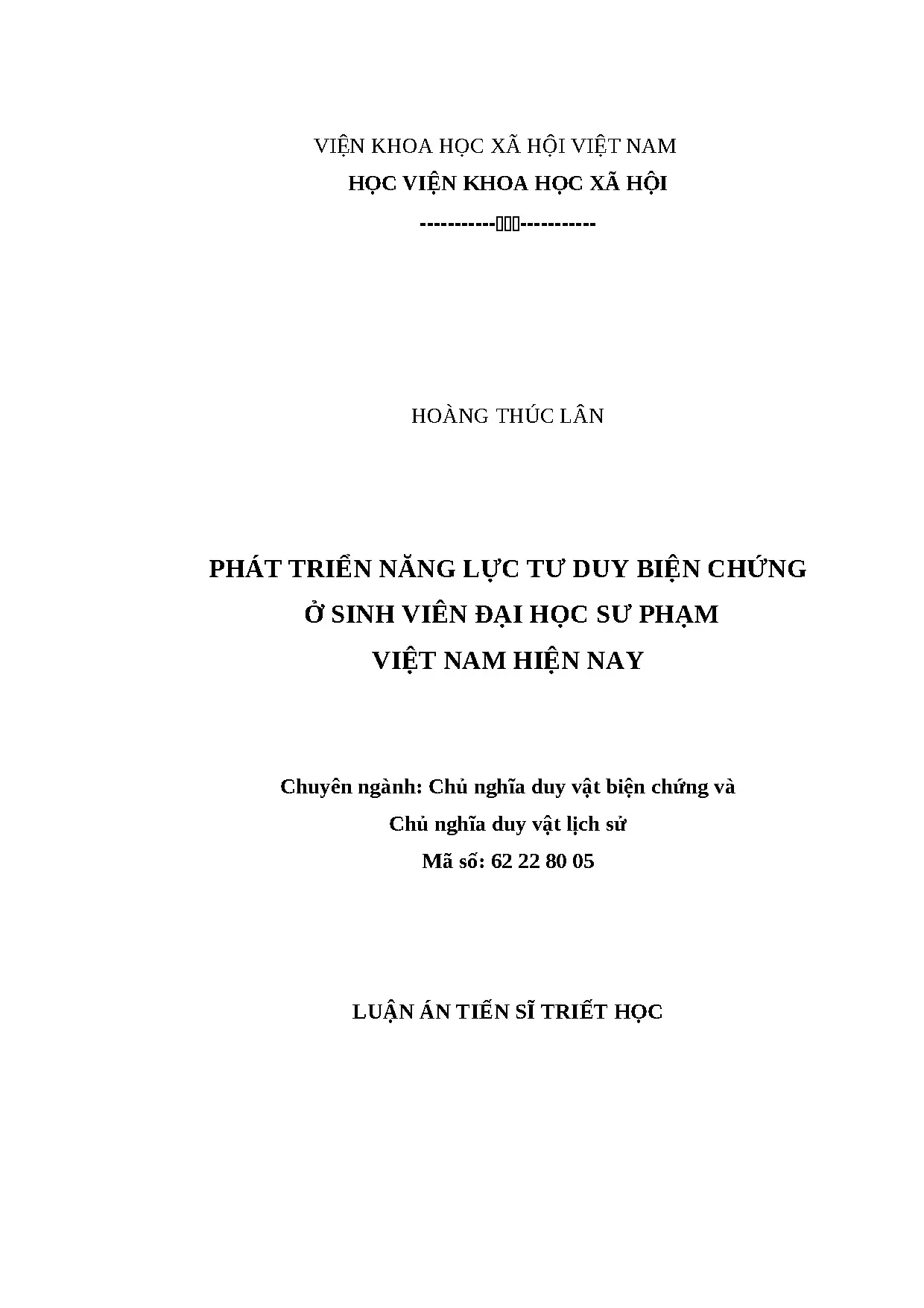 Phát triển năng lực tư duy biện chứng ở sinh viên sư phạm Việt Nam