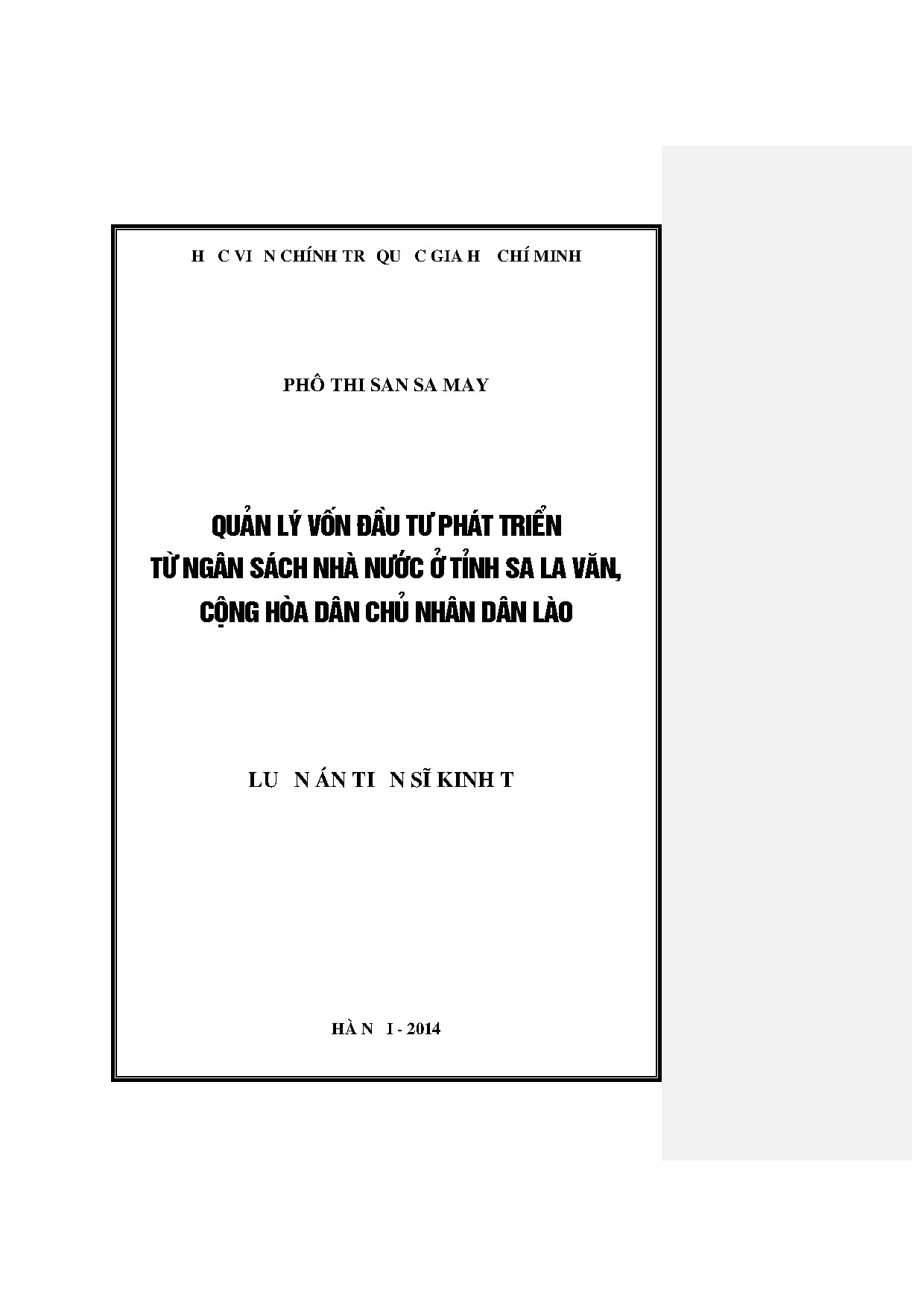 Quản lý vốn đầu tư phát triển ngân sách ở Sa La Văn, Lào