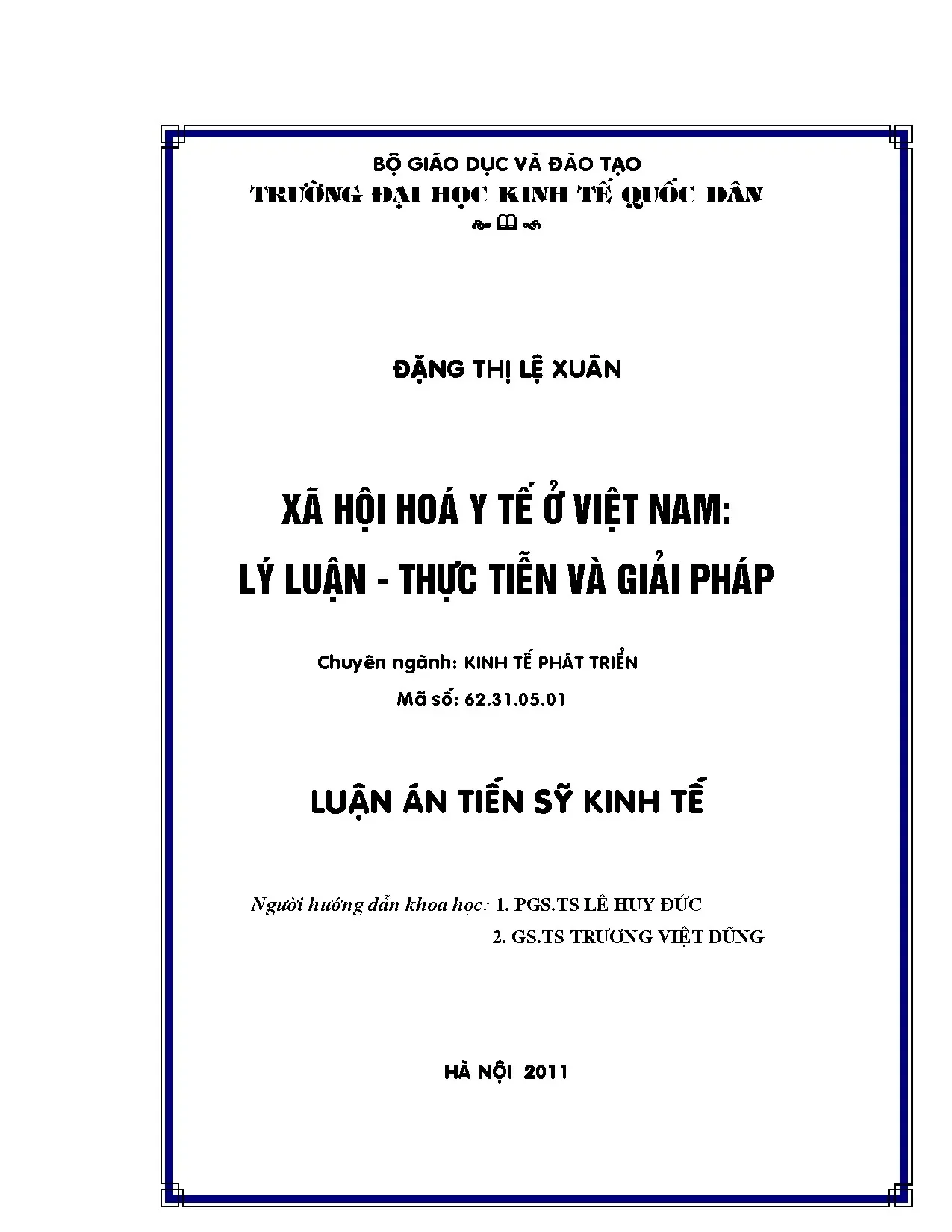 Luận án tiến sĩ xã hội hóa y tế Việt Nam: Lý luận và giải pháp