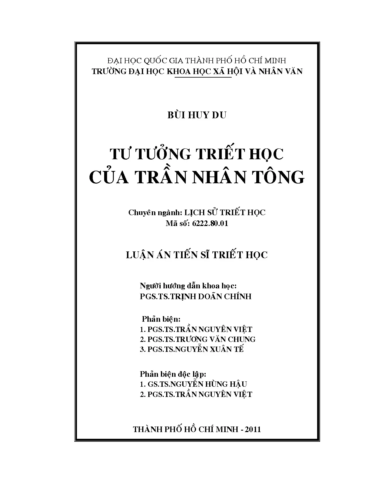 Luận án tiến sĩ: Tư tưởng triết học của Trần Nhân Tông