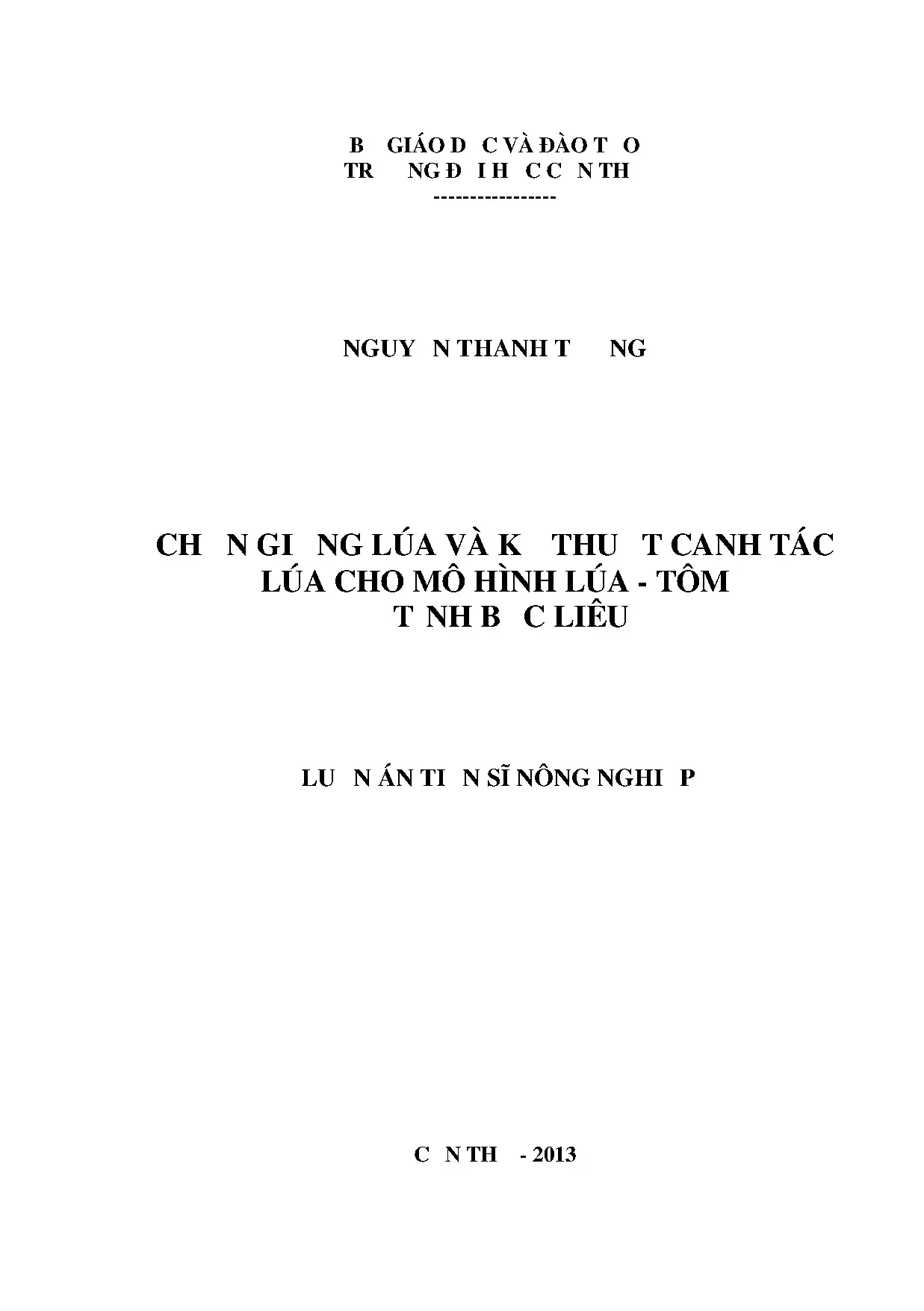 Giống & kỹ thuật canh tác lúa tôm Bạc Liêu: Luận án tiến sĩ