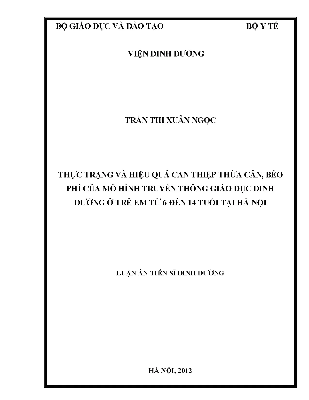 Thực trạng, hiệu quả can thiệp béo phì trẻ 6-14 tuổi tại Hà Nội