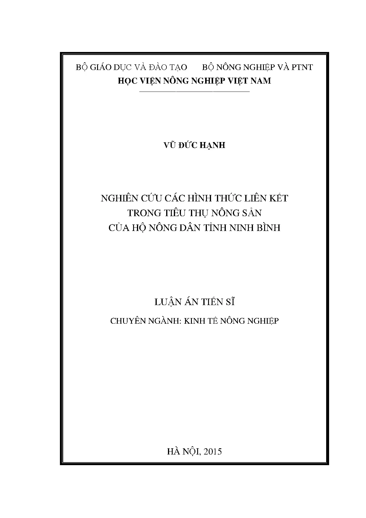Nghiên cứu liên kết tiêu thụ nông sản hộ nông dân Ninh Bình