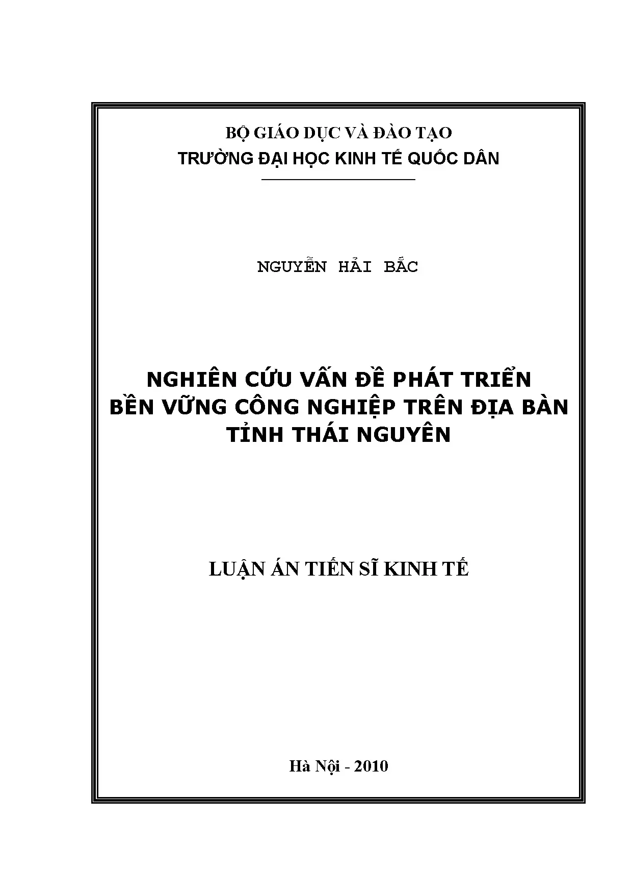 Nghiên cứu phát triển bền vững công nghiệp tỉnh Thái Nguyên