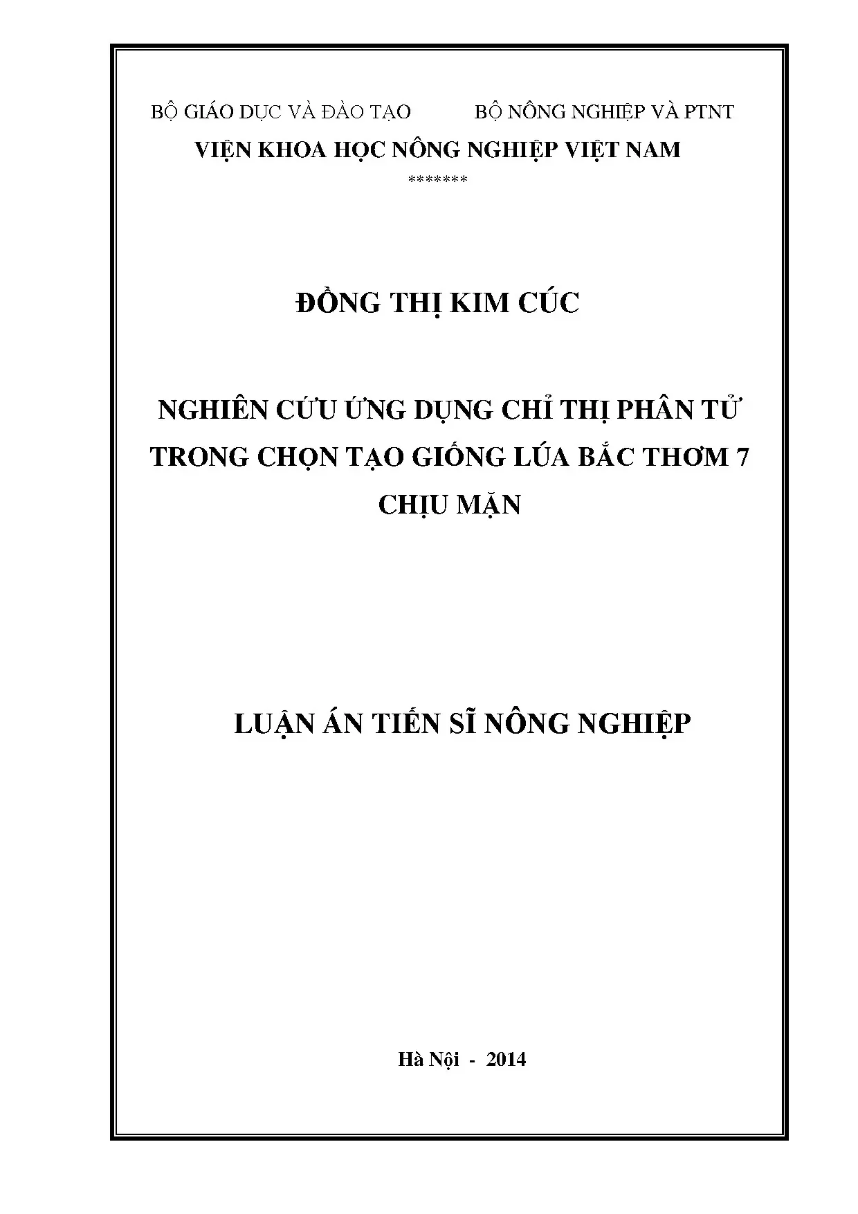 Ứng dụng chỉ thị phân tử chọn tạo giống lúa Bắc Thơm 7 chịu mặn
